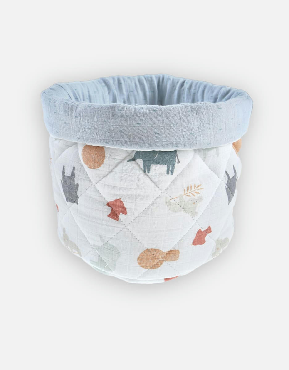 - Beauty case mousseline de coton BIO ouatinée, écru/bleu