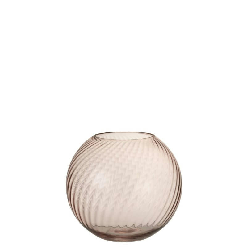 - Vase rond cannelé en verre rose 20x20x18 cm