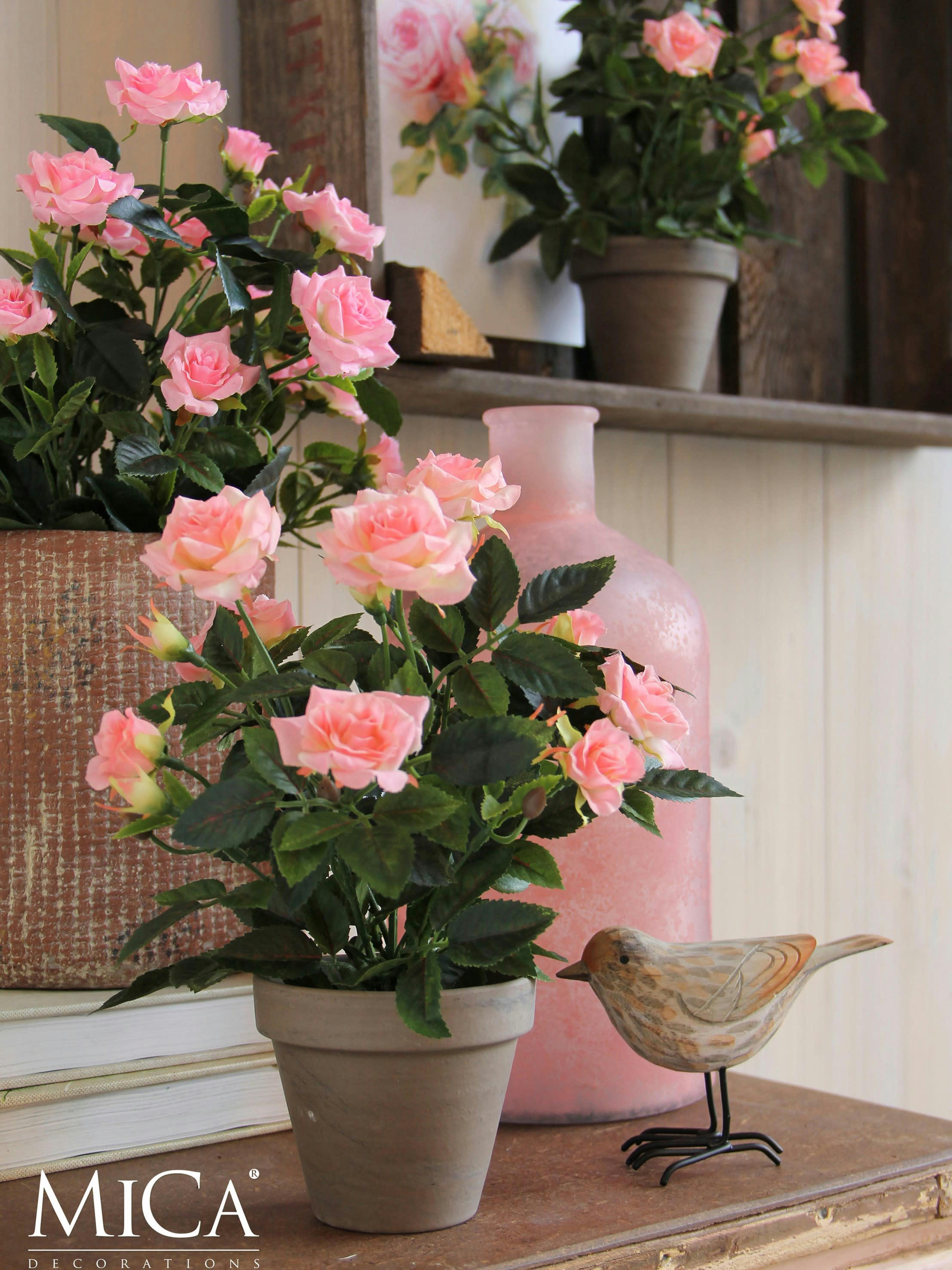 - Rosier artificielle rose en pot H33