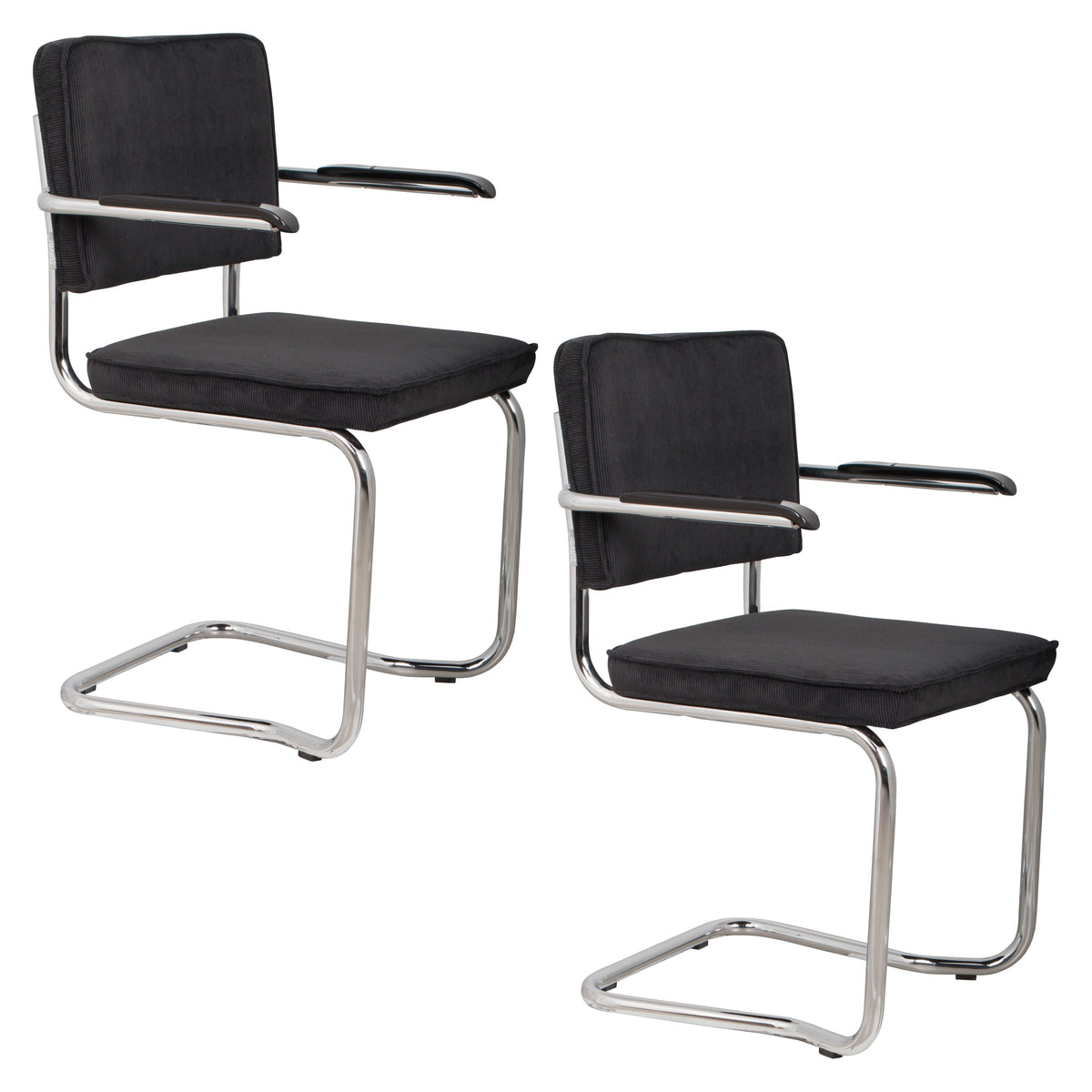 Zuiver Ridge Kink Rib Eetkamerstoelen Armleuning Zwart - Set van 2