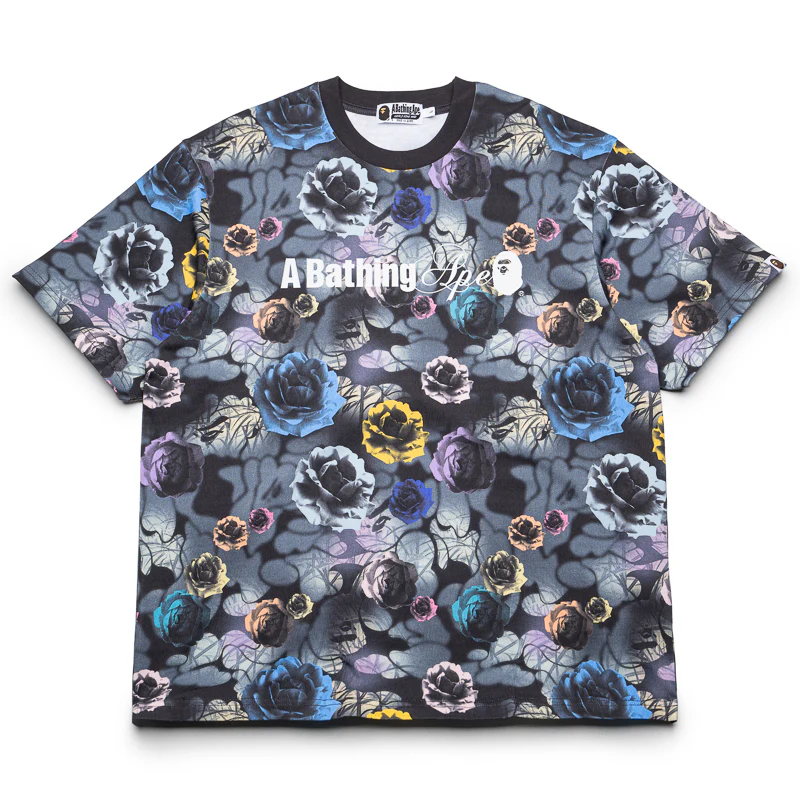 A Bathing Ape Floral Camo Logo Tee - Black