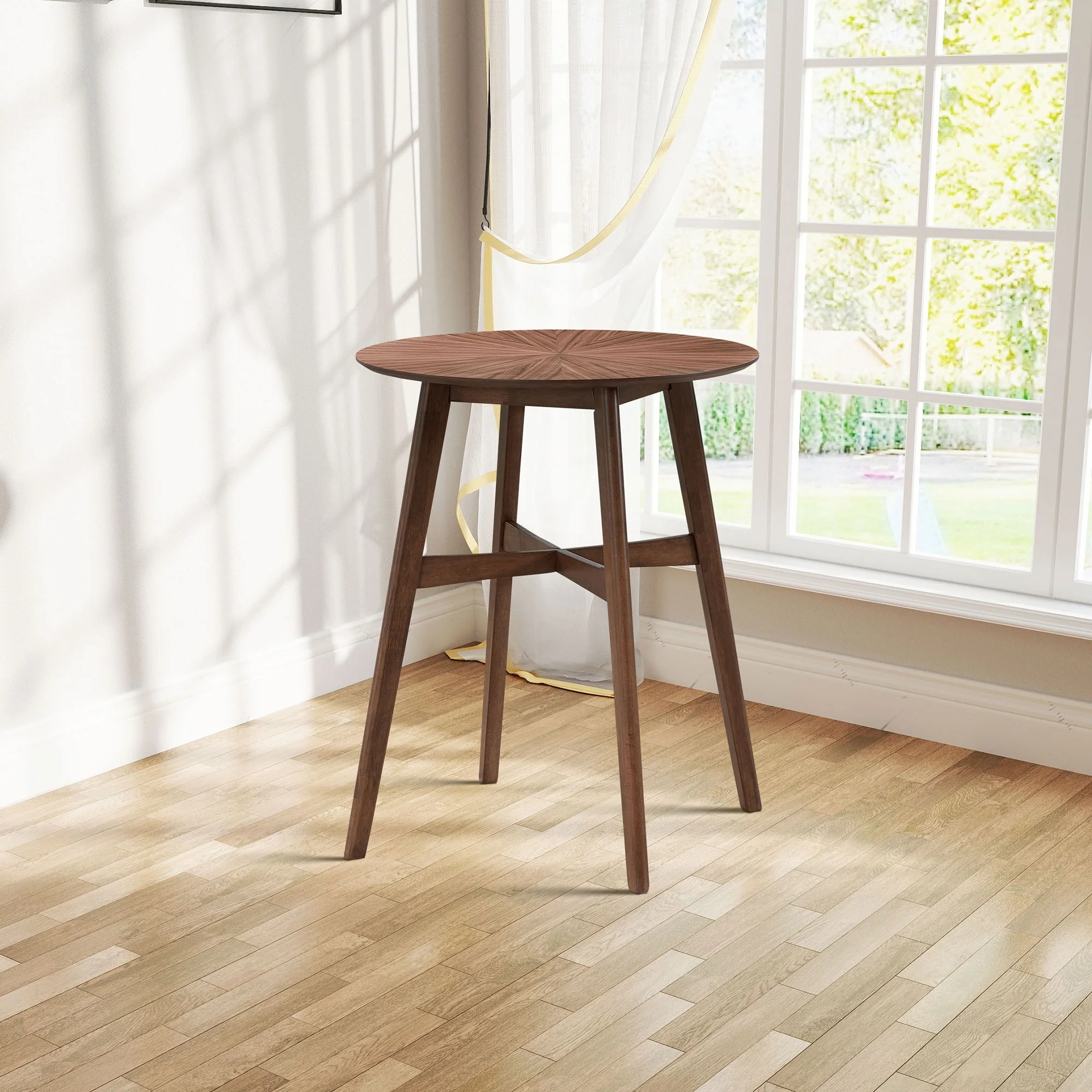 31.5 Modern Round Bar Table with Solid Wood Legs and Reinforced Crossbar, Suitable for Bar, Café, Kitchen, Living Room