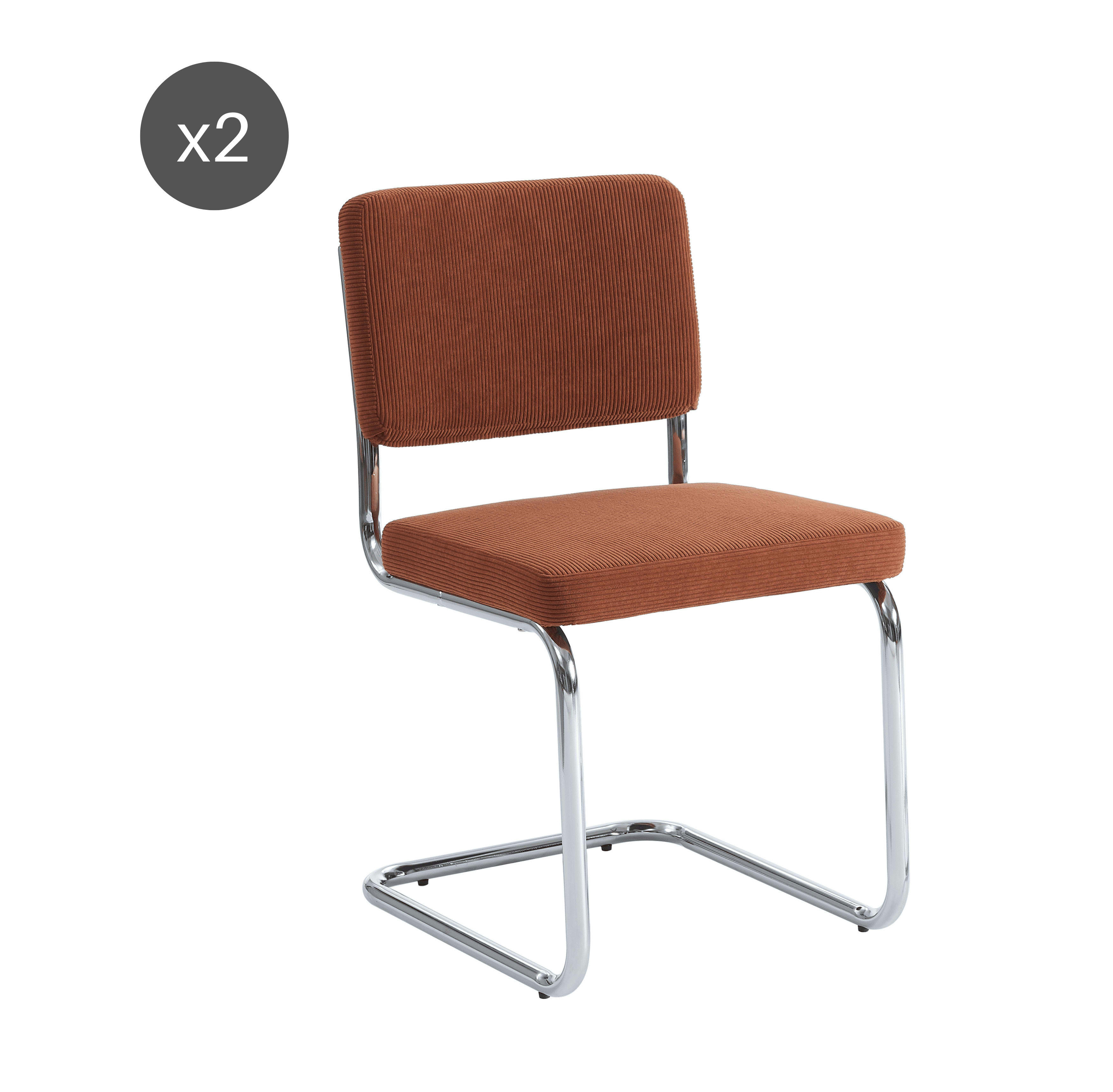 JACK - Lot de 2 chaises  velours côtelé terre de sienne pieds métal