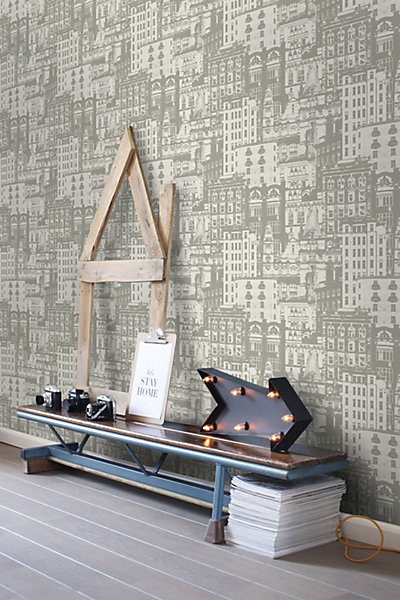 ESTAhome papier peint bâtiments taupe 53 cm x 10.05 m