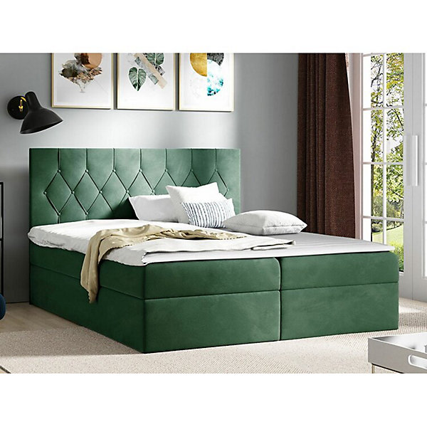 Lit continental Baltimore 159, Double, Vert, Tissu, Disponible