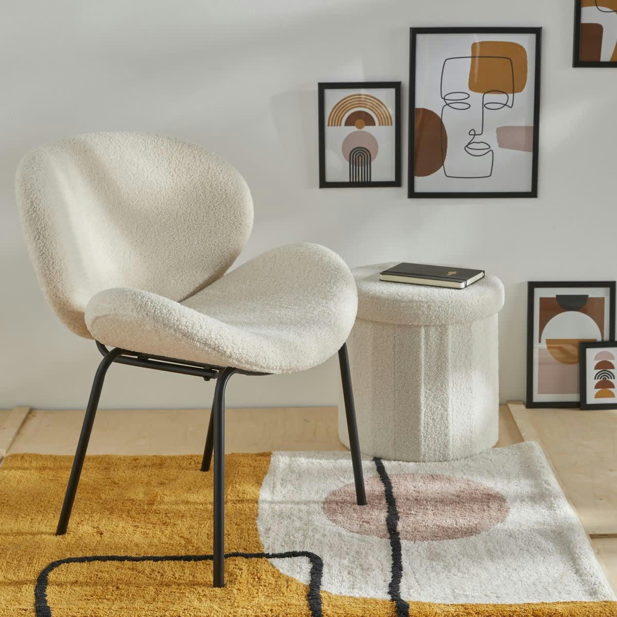RETRO MOOD - Fauteuil bouclette ecru 61x60x75