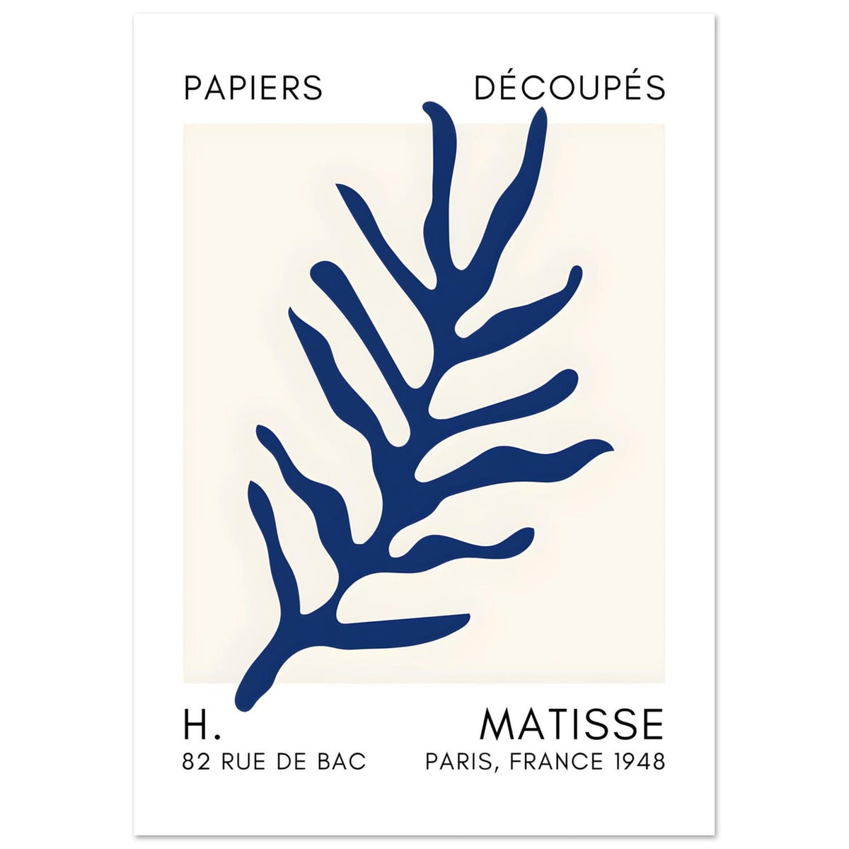 Artfulprints Poster Matisse – Ocean flora navy blue II  - A4 21x29.7 cm - Blauw