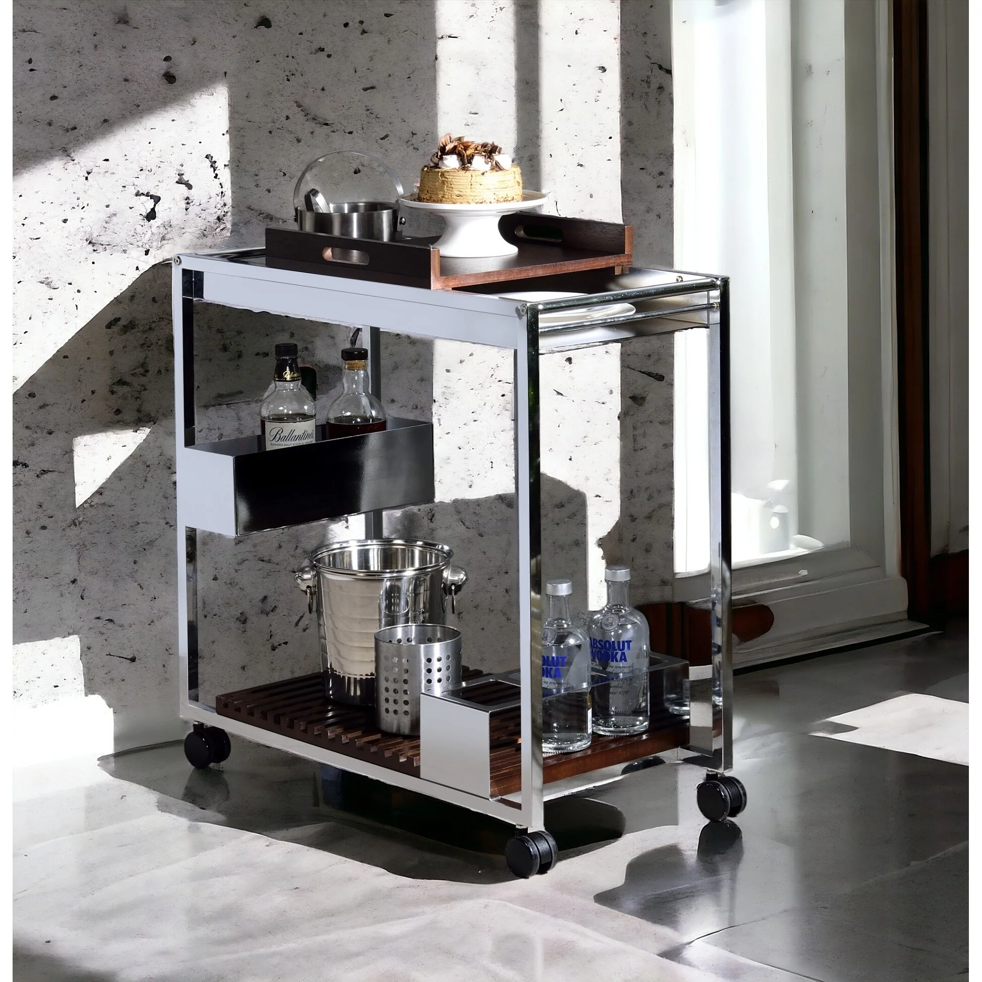 Lisses Chrome Finish Serving Cart(no include stool)