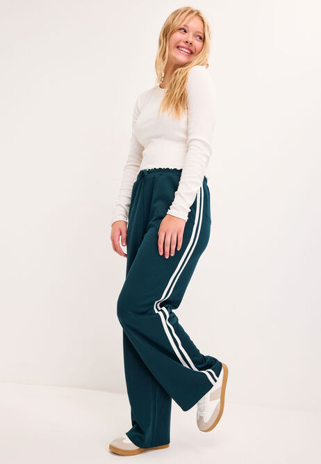 Older Girls Green Side Stripe Wide Leg Joggers