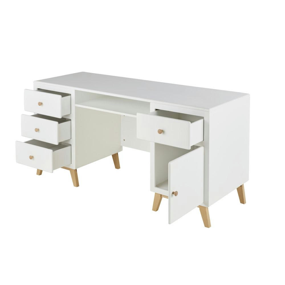 Sweet - Bureau 4 tiroirs 1 porte 1 niche blanc