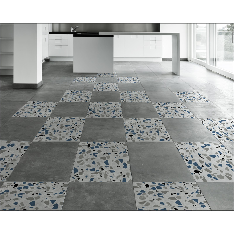 Sticker de sol Terrazzo bleu 20 x 20 cm 2 pièces