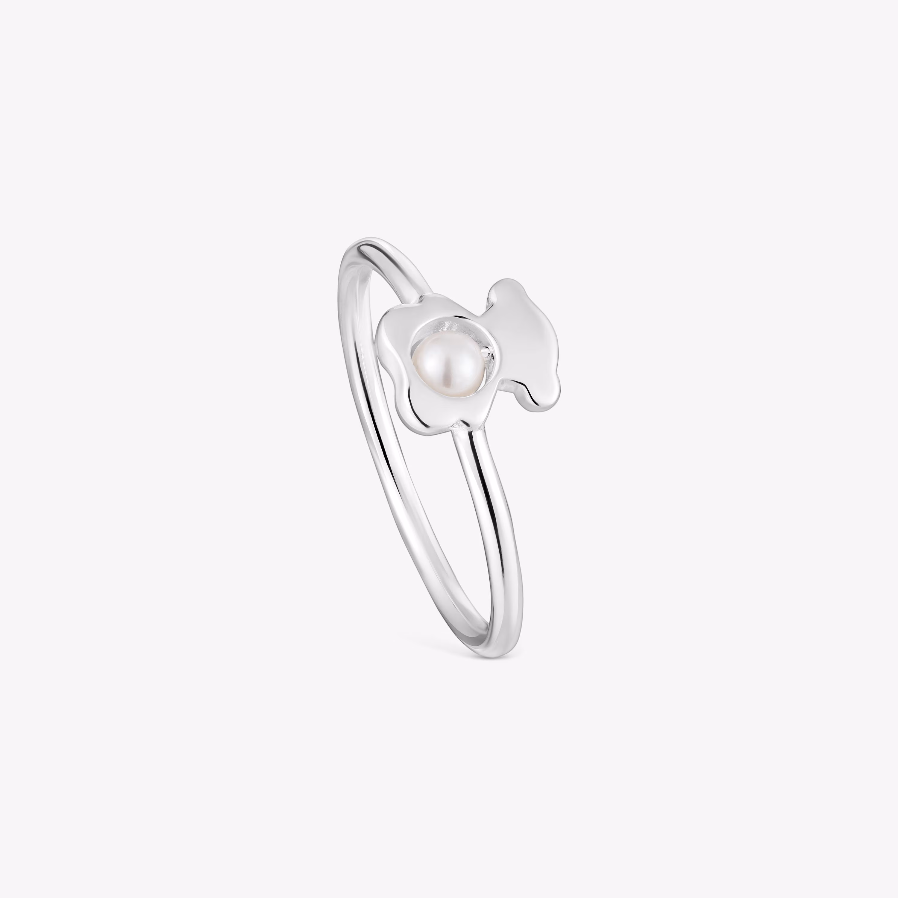 Anillo pequeño oso de plata con perla cultivada I-Bear