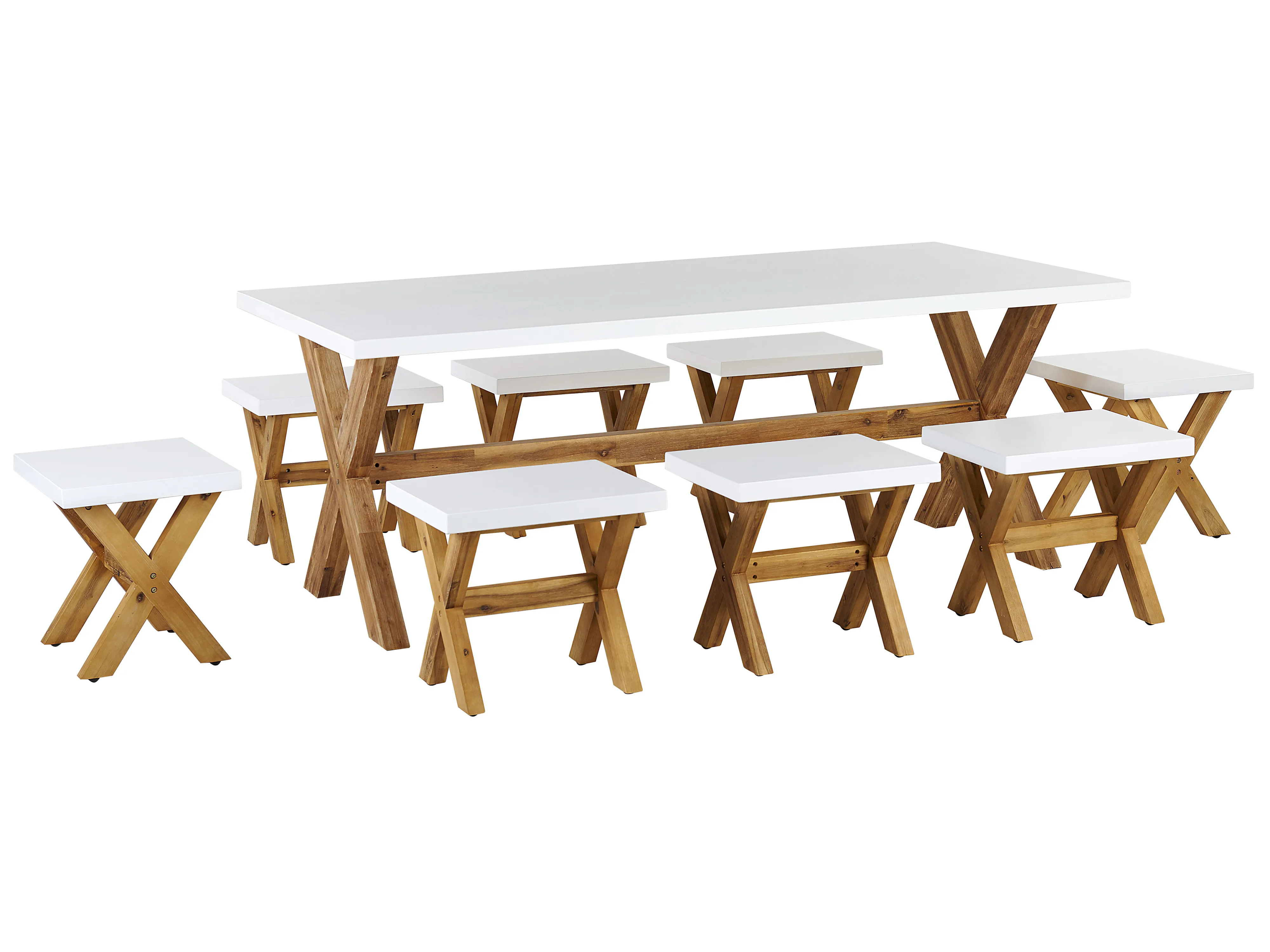 Garden Dining Set with Stools 6 Seater OLBIA Concrete White