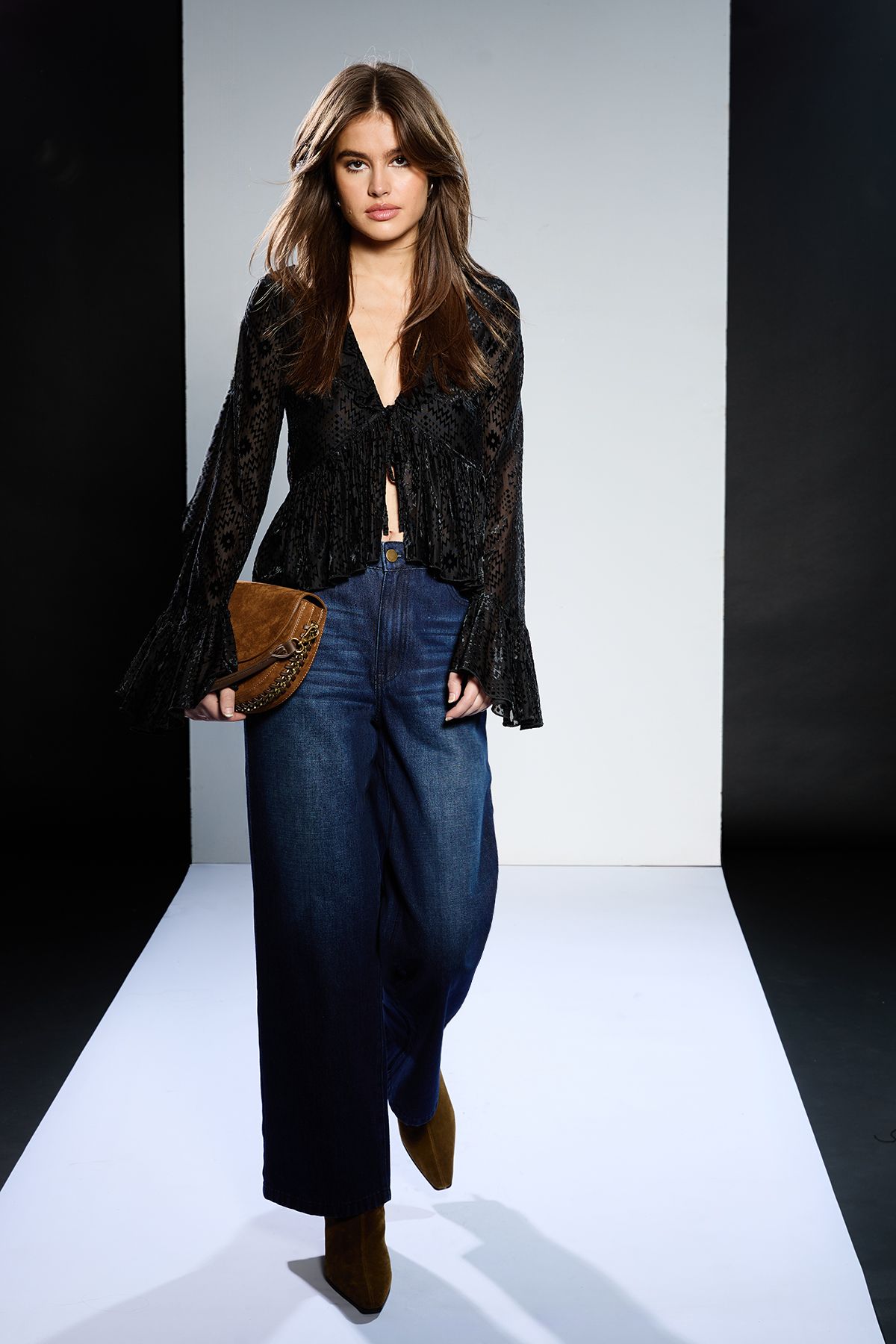 RUNWAY 1.8.1.8 Runway 1.8.1.8 Ruffle Textured Tie Up Blouse