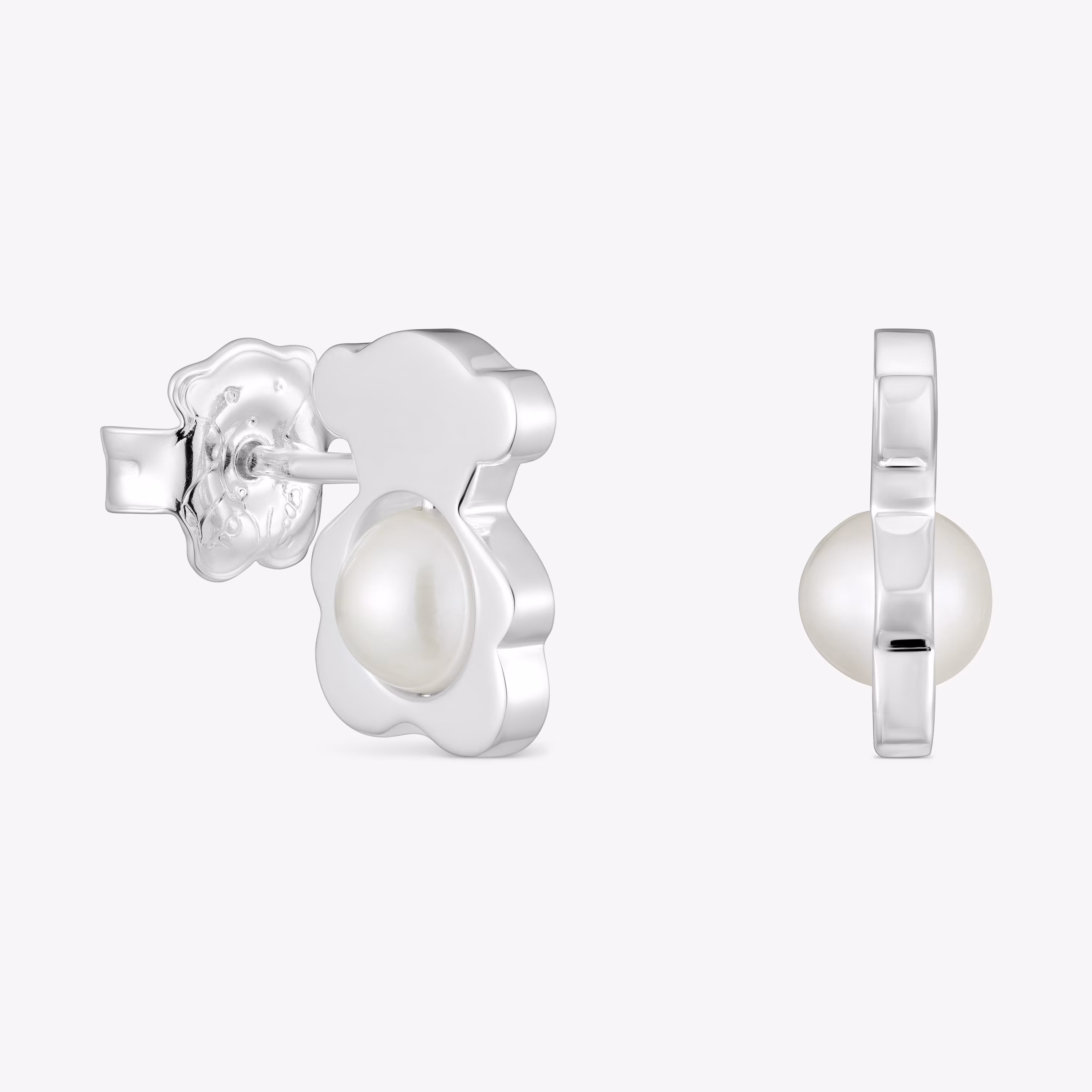 Pendientes pequeños oso de plata con perlas cultivadas 12 mm I-Bear
