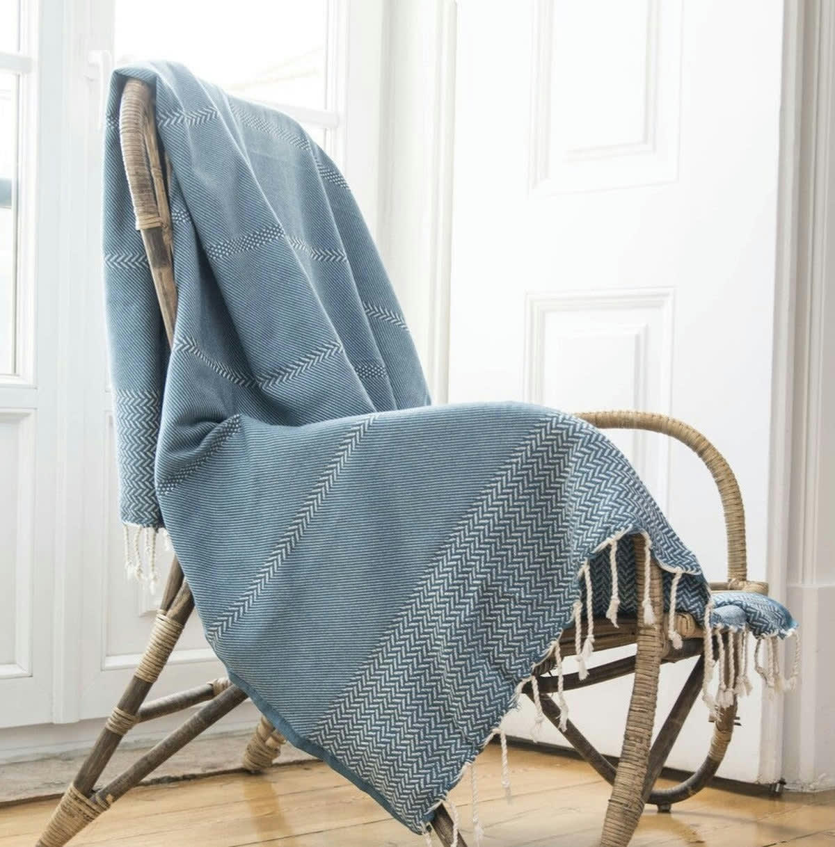 OSLO - Plaid coton  160x250 bleu pétrole