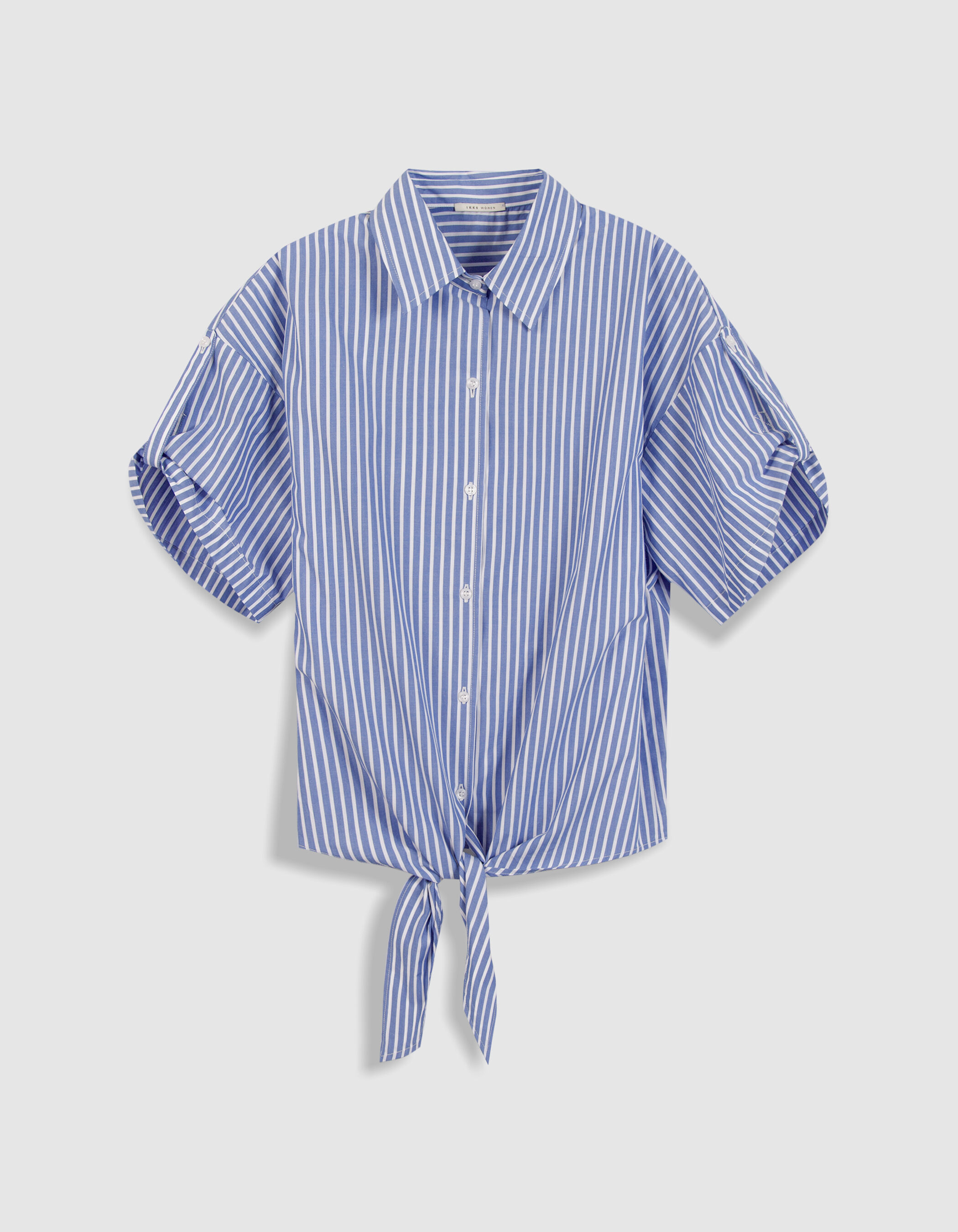 Chemise manches courtes bleue motif rayures à nouer Femme