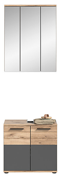 Kai - Combinaison de salle de bains (L/H/P : 60x190x34 cm) en imitation Nox Oak et imitation basalte gris
