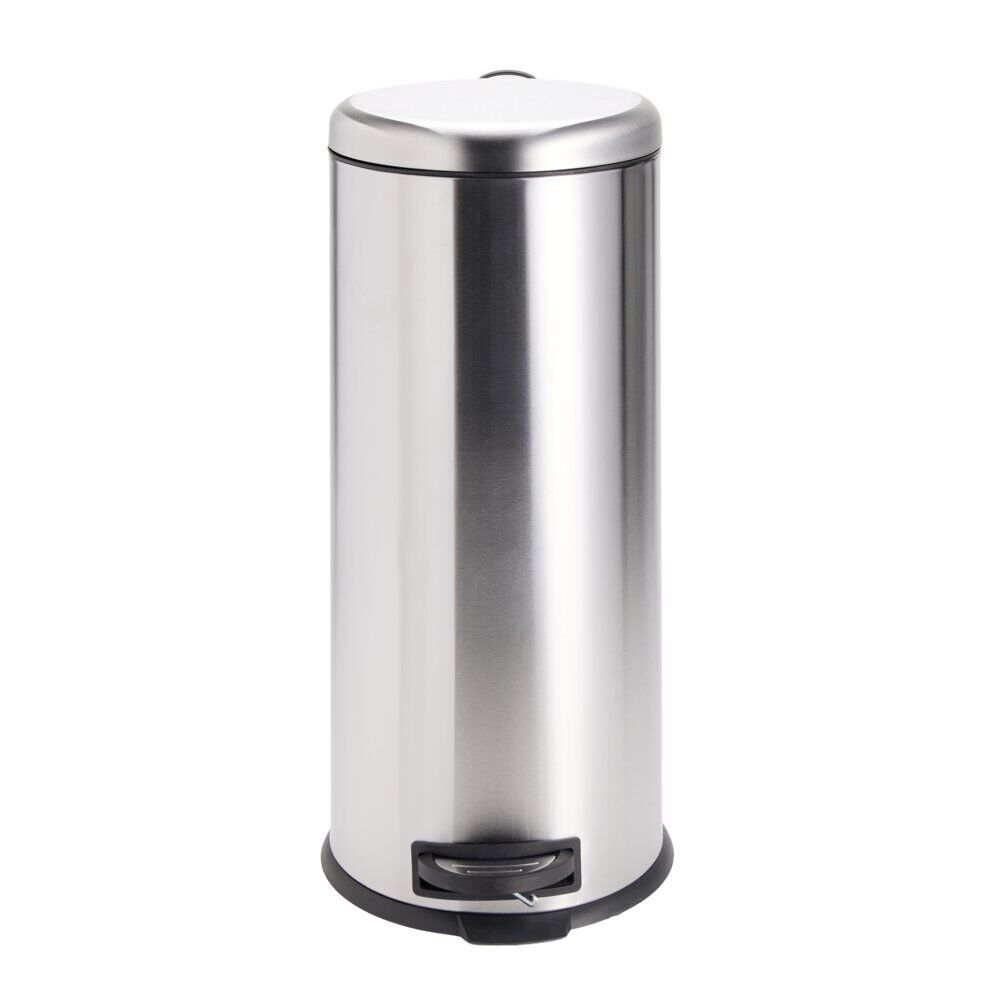 Poubelle à pédale 30L ronde métal gris argenté Ø30xH69,5cm