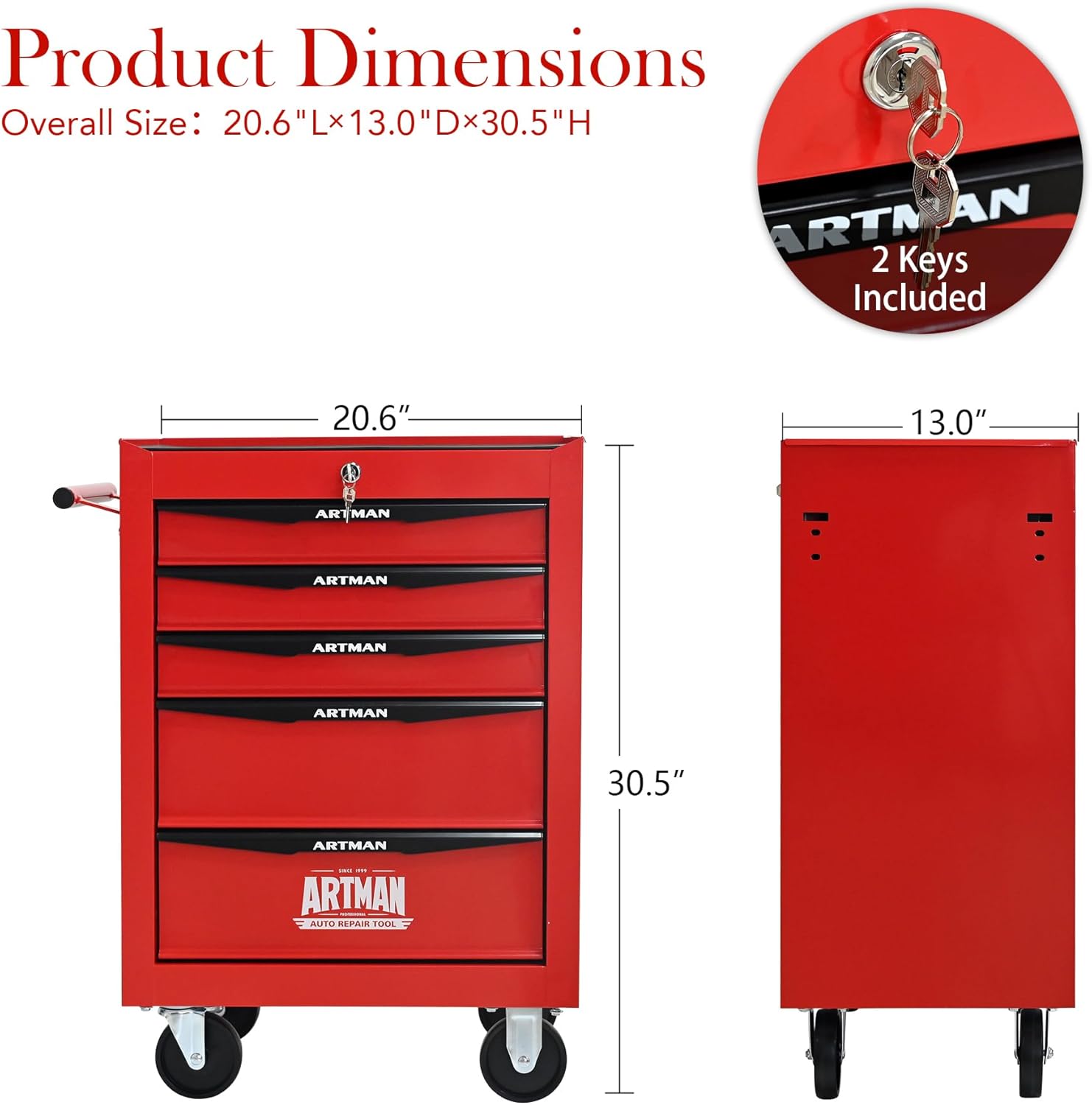 5 Drawers Rolling Tool Box on Wheels, Multifunctional Tool Cart, Drawers Rolling Trolley Organizer Tool Storage Chest for Warehouse,Garage,Workshop,Repair Shop (5 Drawers-30.5H)