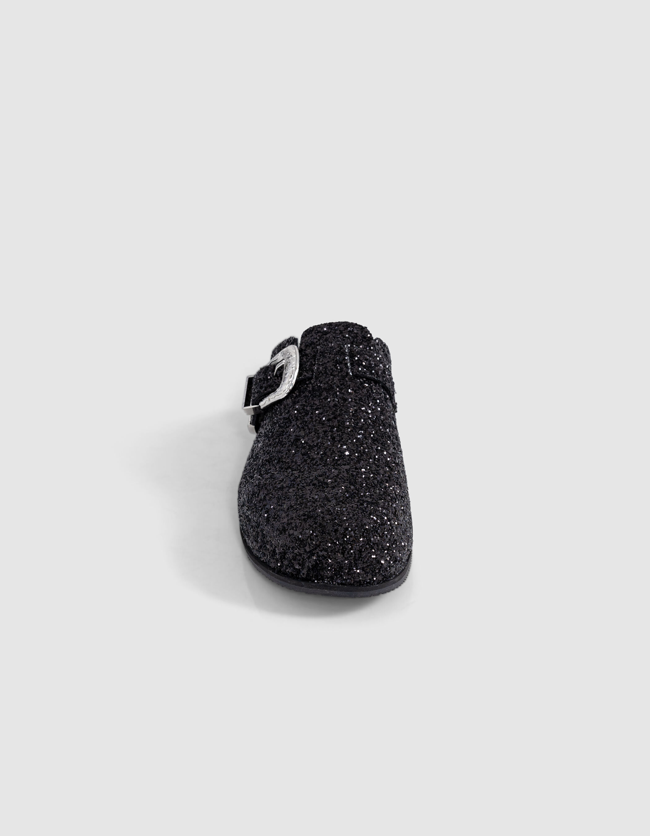 Sabots noirs micro sequins et boucle western Femme