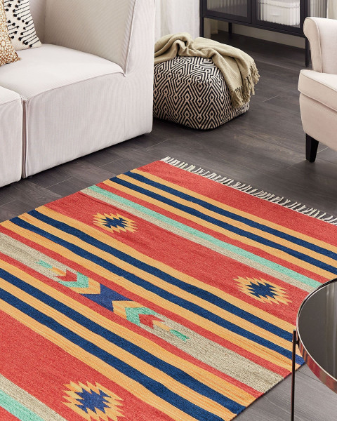Dywan bawełniany kilim 140 x 200 cm wielokolorowy