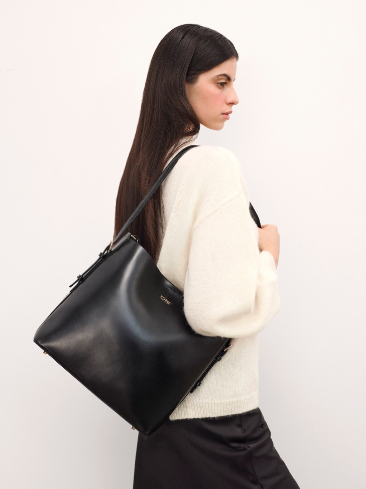 Black leather handbag