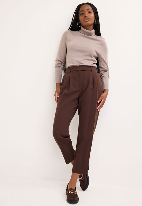 Womens Chocolate Brown Tapered Leg Trousers