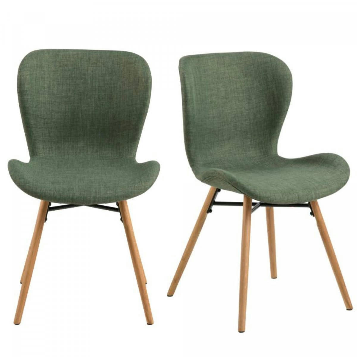 MATILDA - Lot de 2 chaises en tissu pieds bois vert
