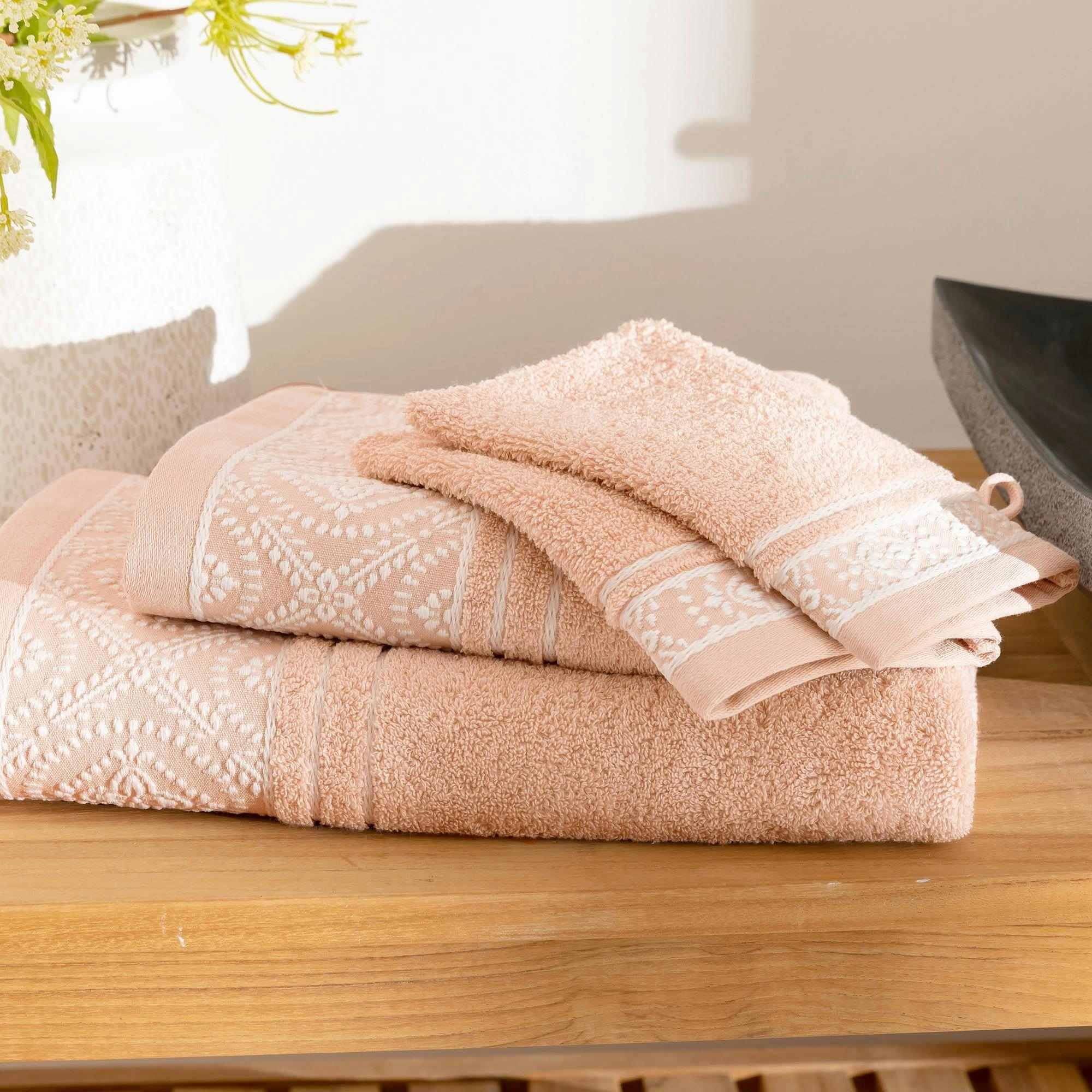 BYSANTINE - Lot de 2 gants de toilette 15x21 rose en coton 450 g/m²