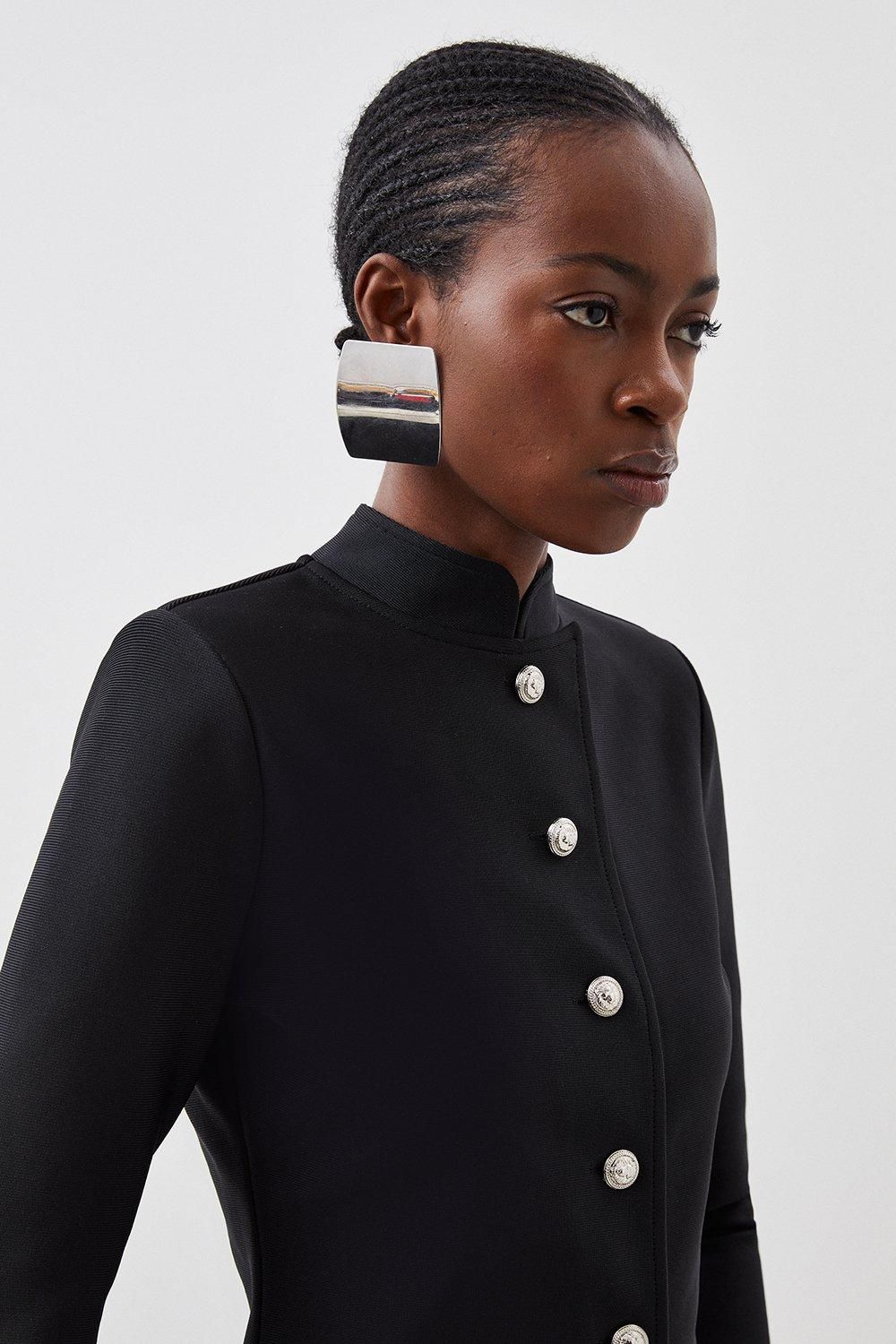 KarenMillen Figure Form Bandage Cropped Button Up Knit Jacket