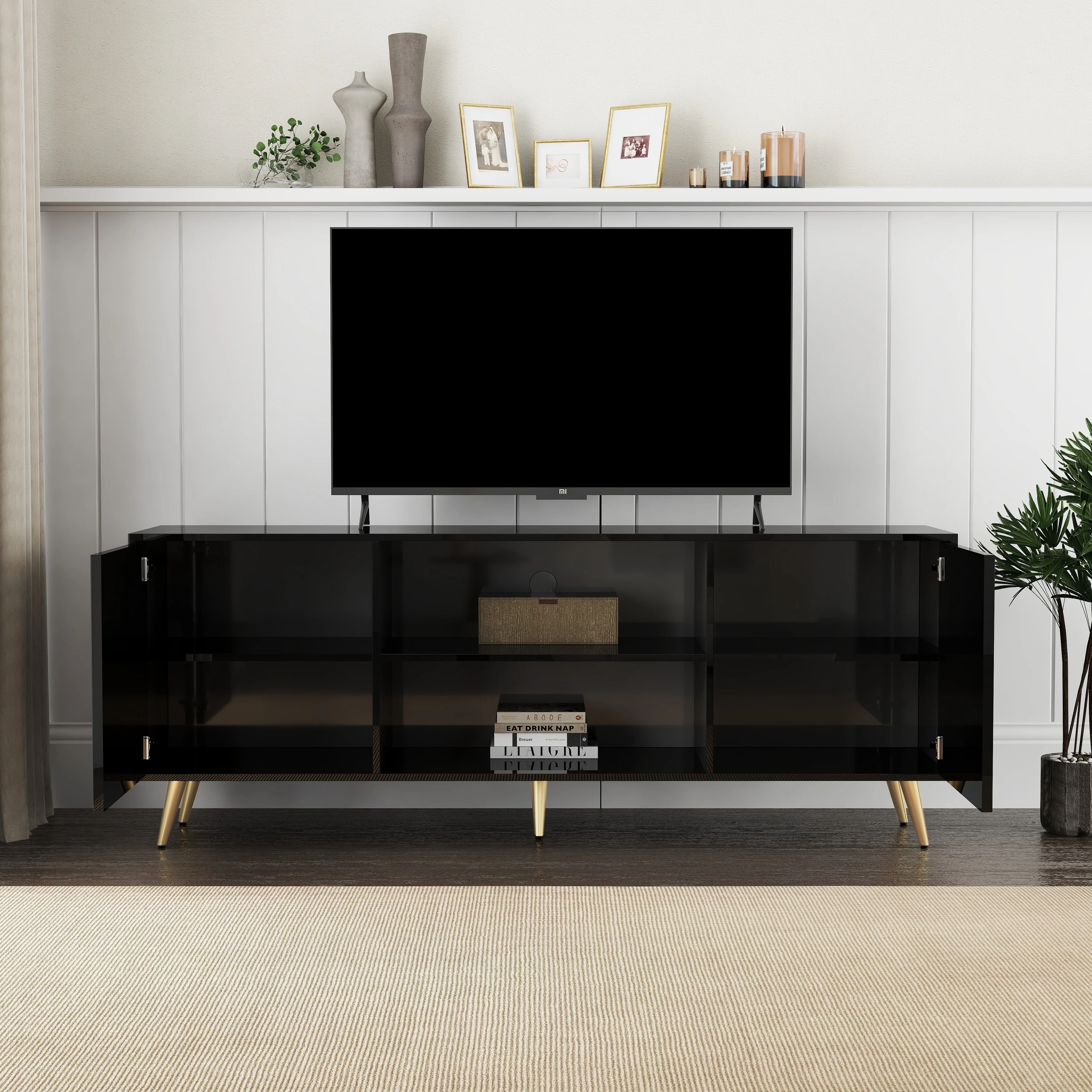 Black 67 Modern TV Stand with Gold Legs for TVs Up to 75