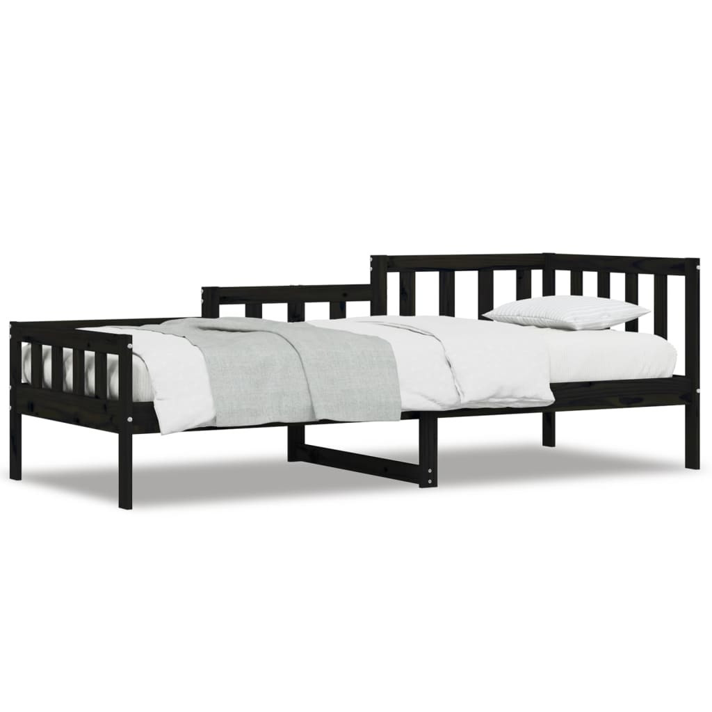 Łóżko dzienne czarne 80x200 cm lite drewno sosnowe