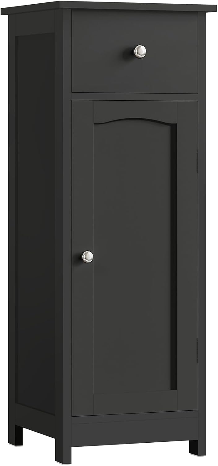 Iwell Bathroom Storage Cabinet, Small Bathroom Floor Cabinet with Drawer & Storage Shelf, Free-Standing Organizer Cabinets for Hallway/Living Room, Black