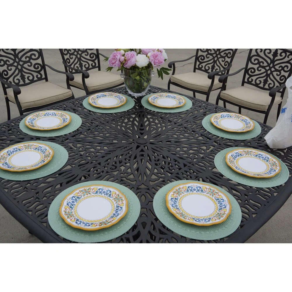 9-Piece Patio Dining Set with Cushions and 64'' Square Dining Table