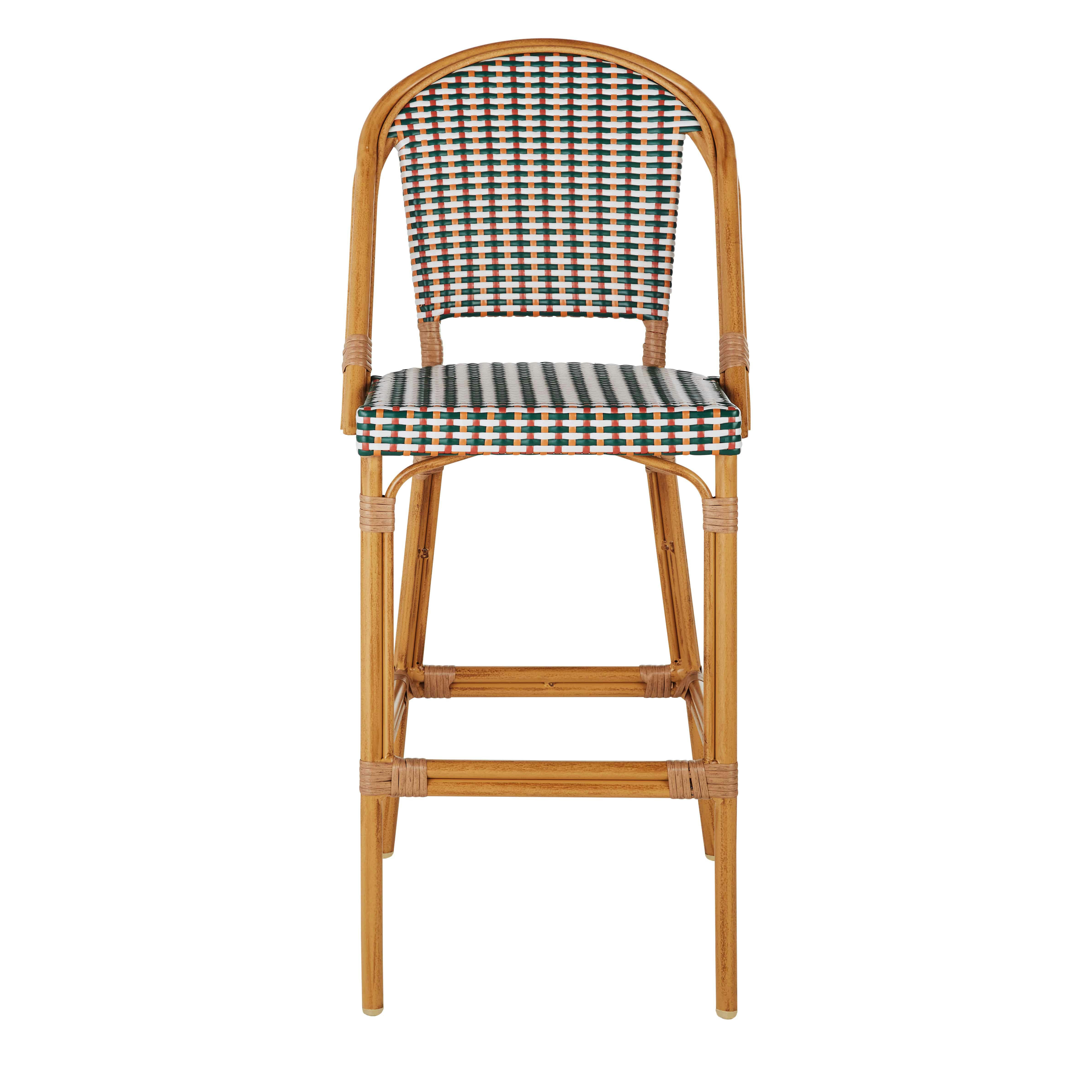 Kafe Business - Chaise de bar de jardin professionnelle en aluminium imitation bambou et résine tressée multicolore