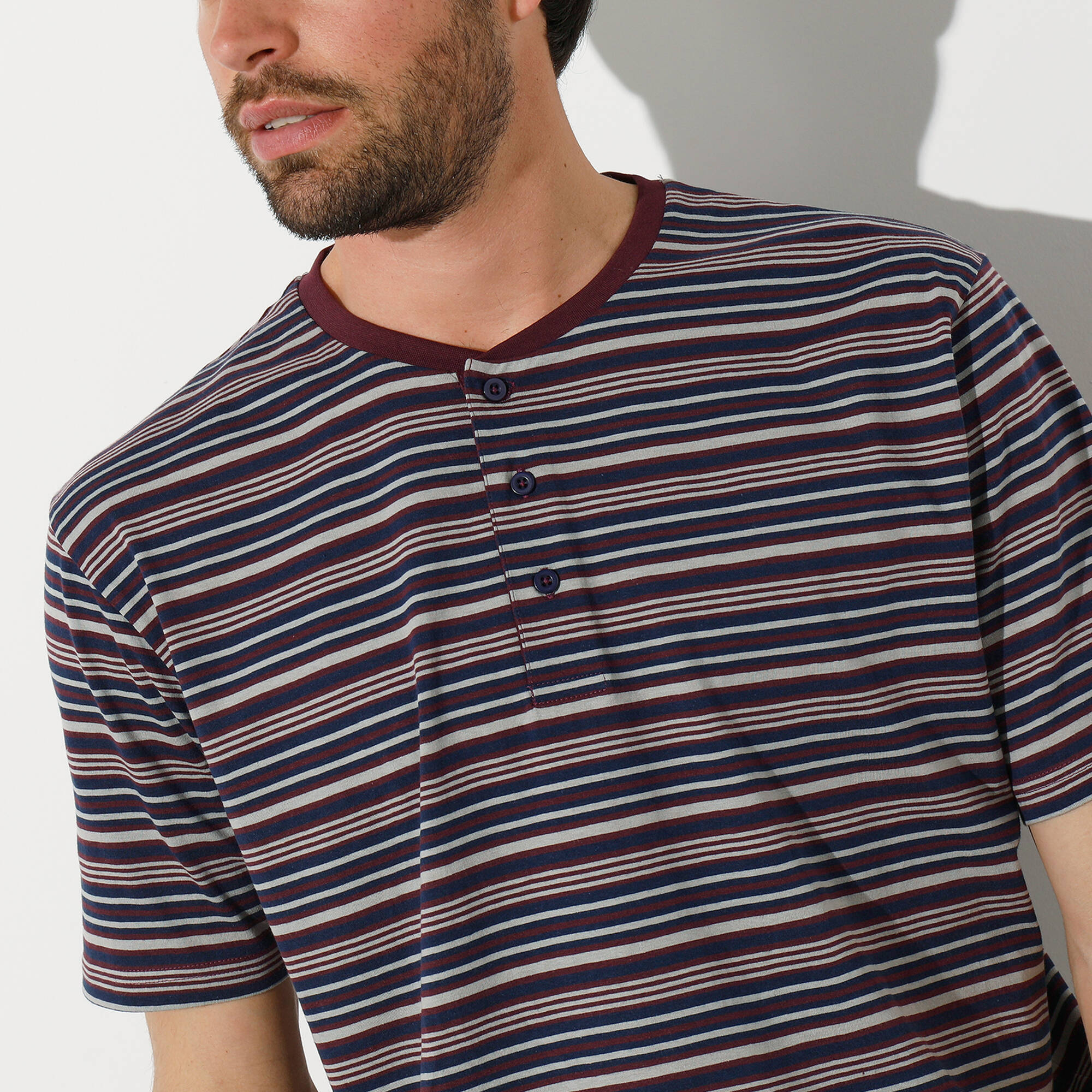 Pyjama-short rayé col tunisien