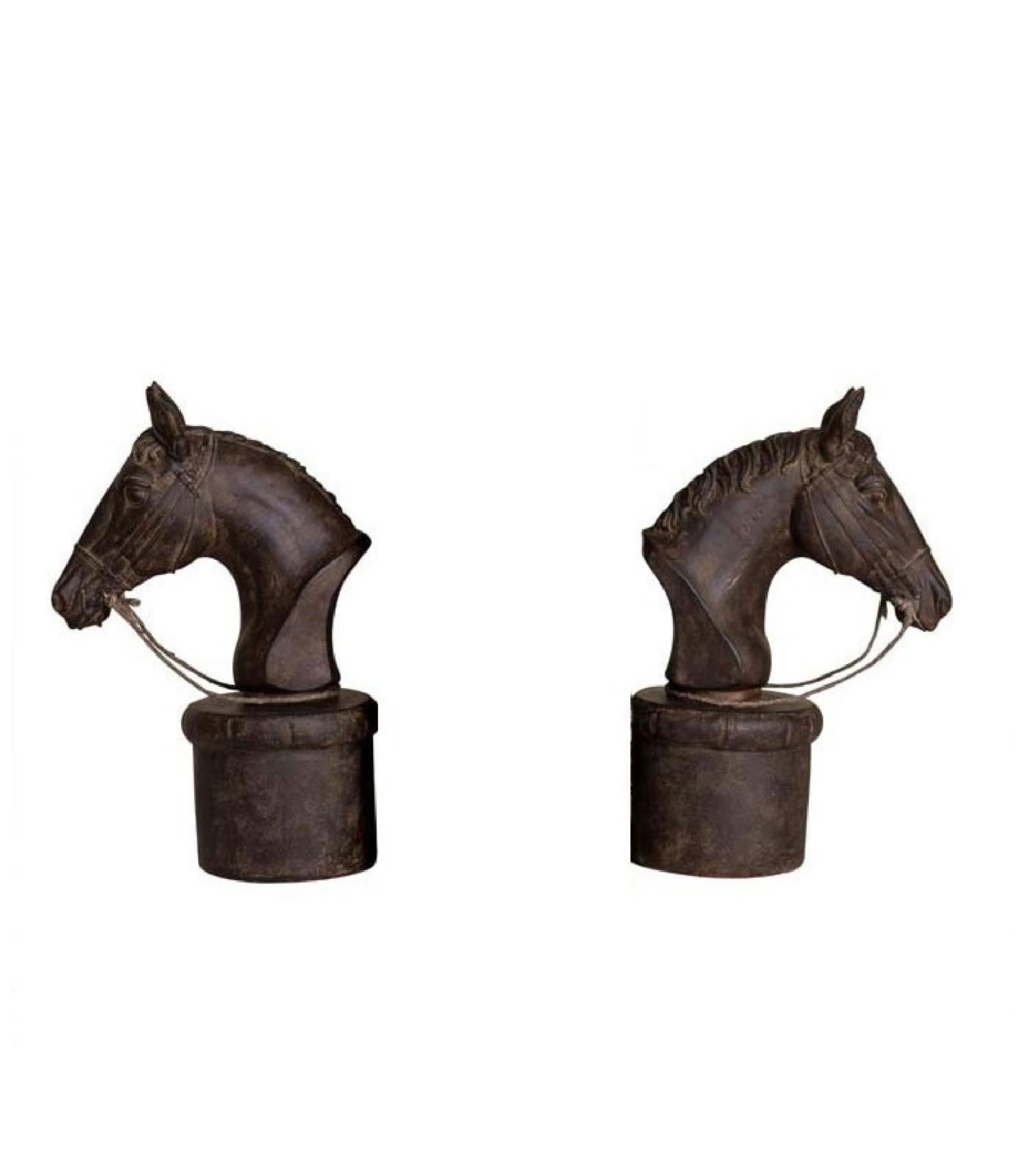 CHEVAL - Serre-livres tête de cheval en résine marron