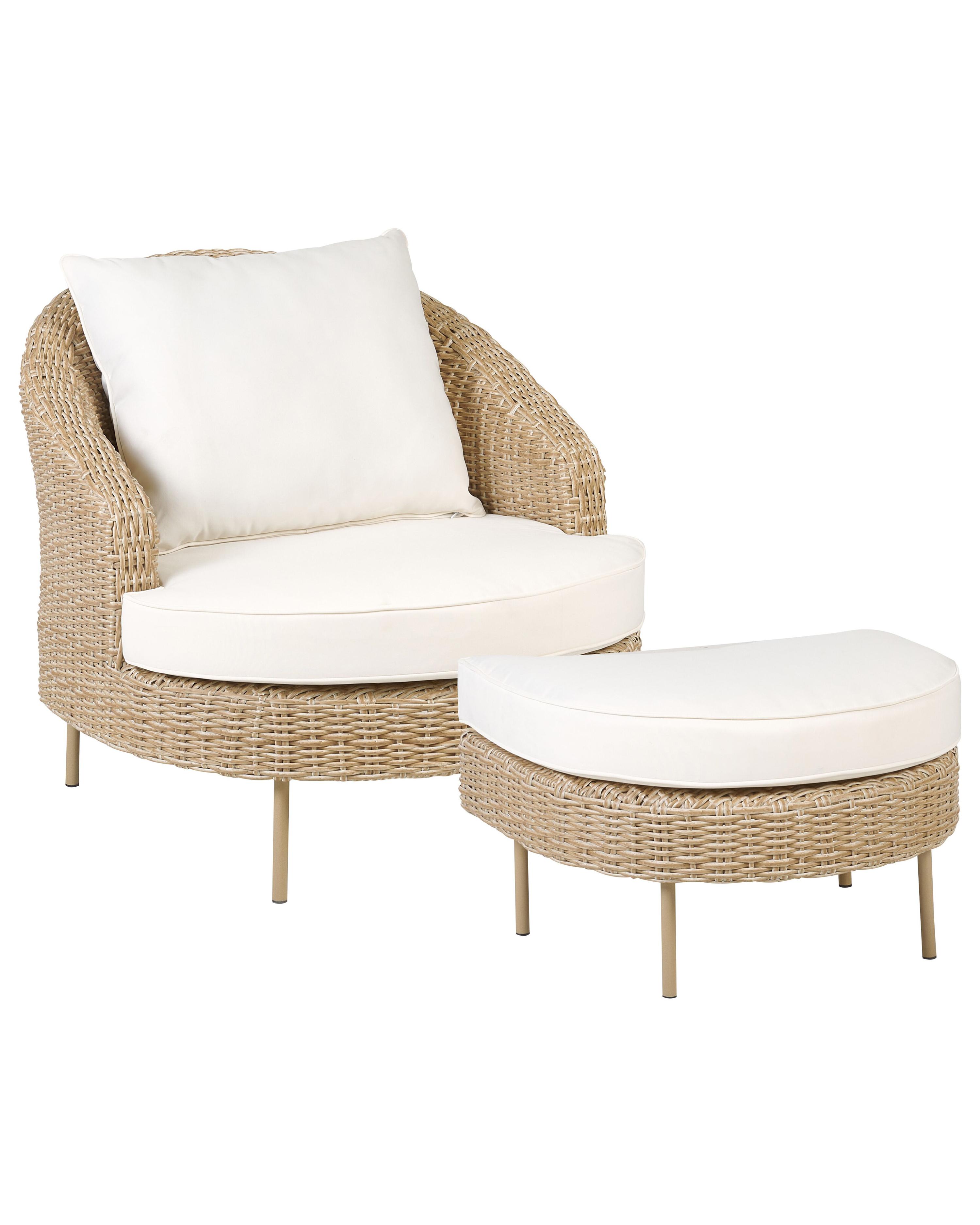 Garden Armchair with Ottoman ARCILLE PE Rattan Natural