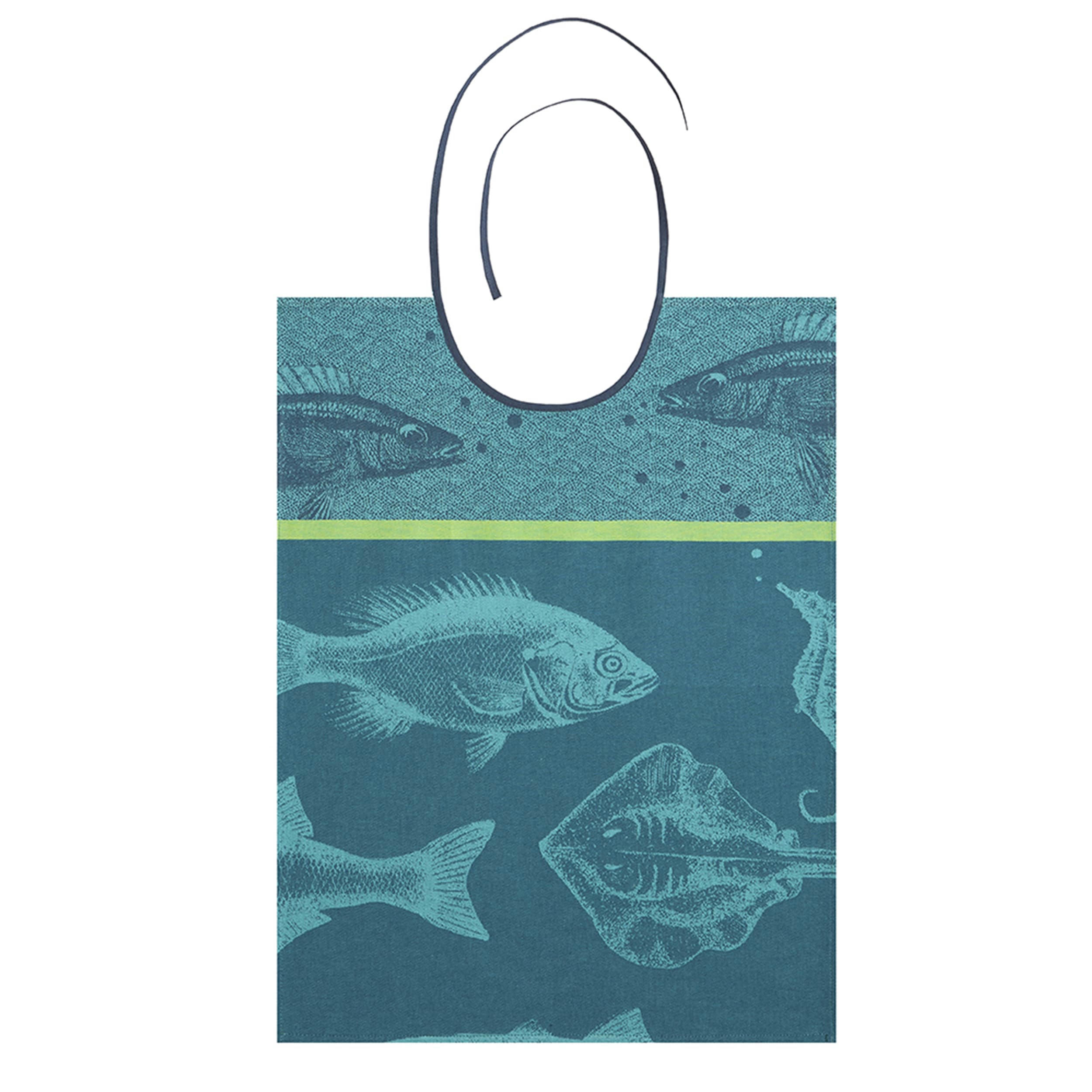 BANC DE POISSONS - Bavoir jacquard pur coton bleu 43 x 60