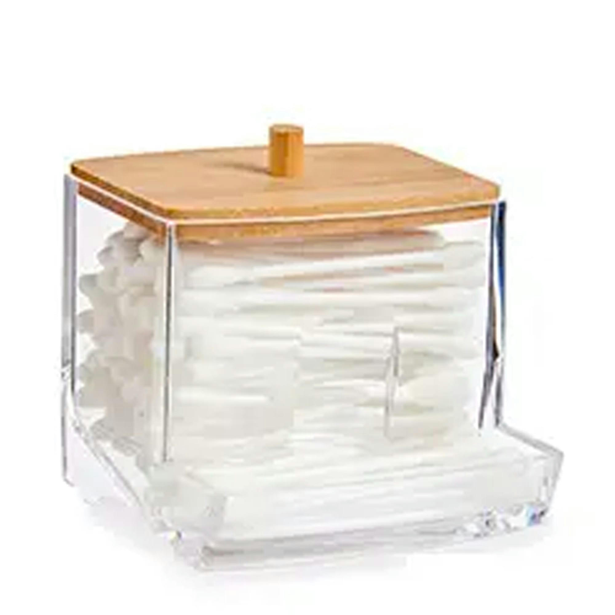 - Distributeur coton-tiges transparent et bambou 9x6.5x8cm