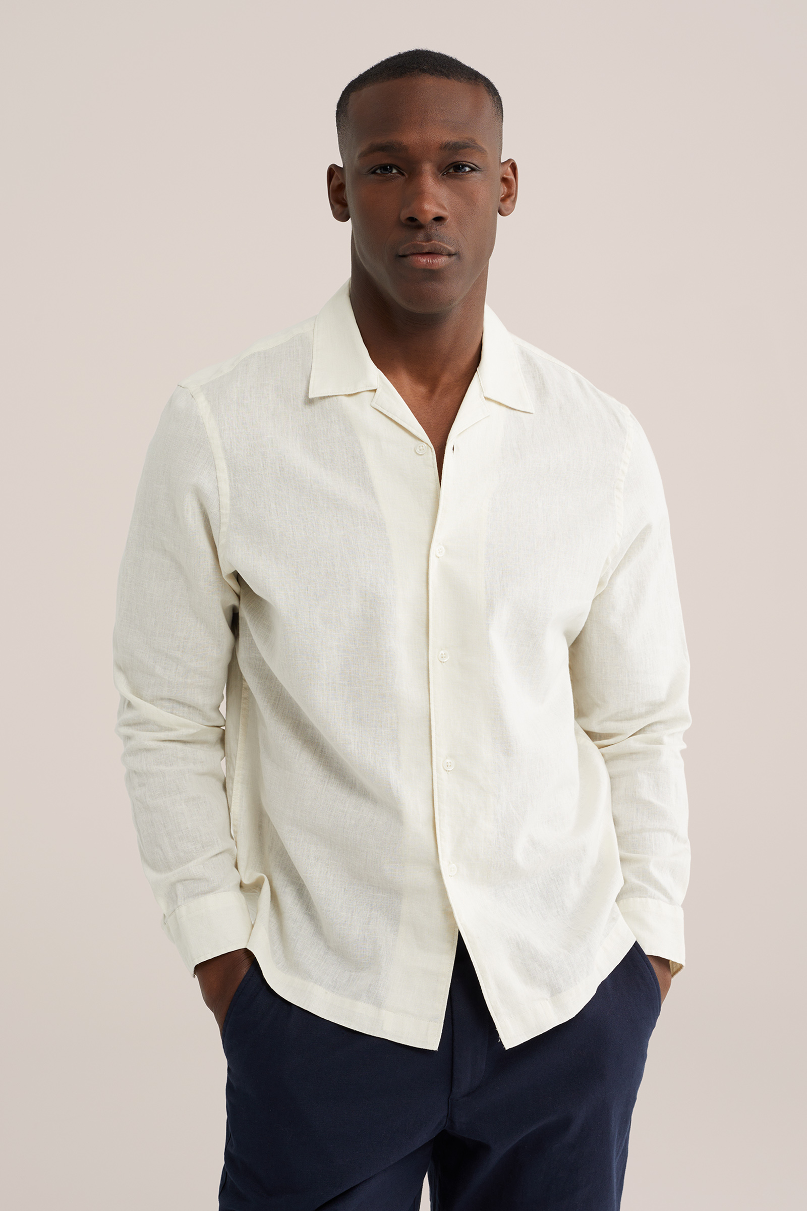 Heren regular fit overhemd van linnenmix