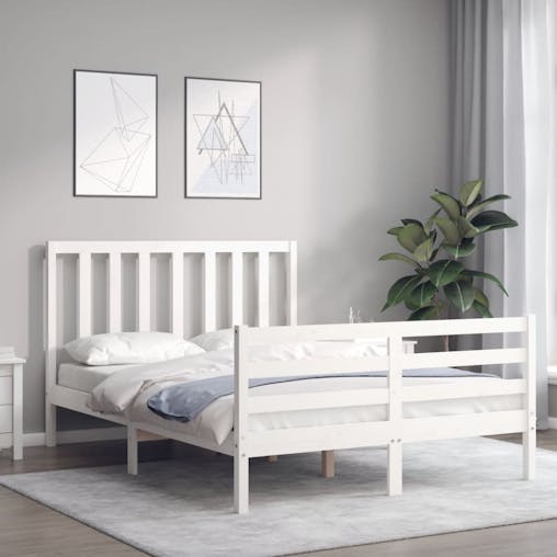 NNEVL Bed Frame with Headboard White 137x187 cm Double Solid Wood