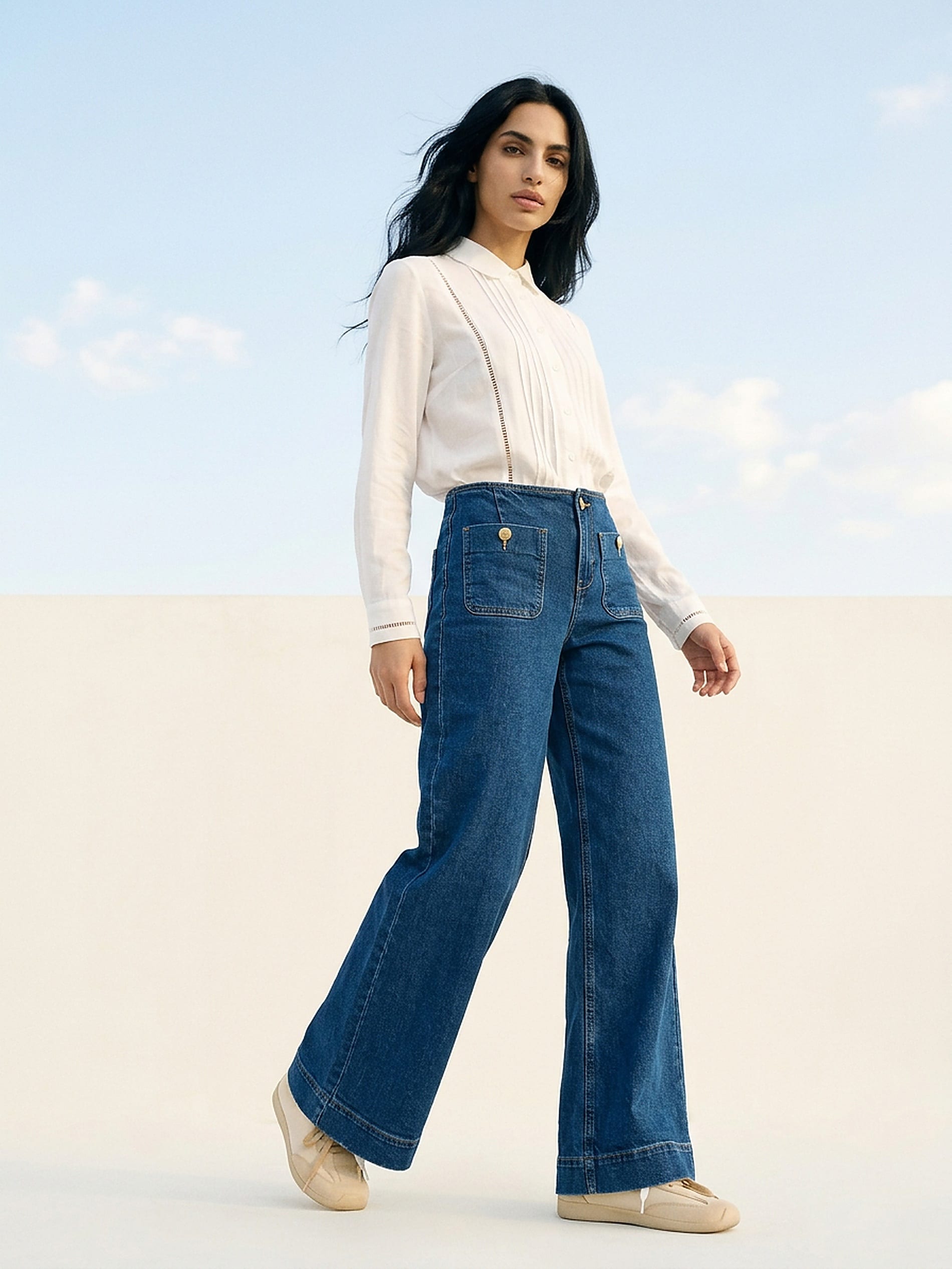 Jeansy wide leg z efektem sprania