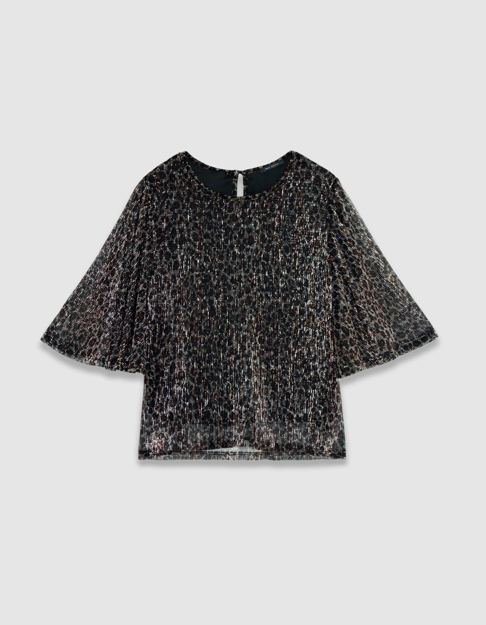 Top noir maille motif léopard lurex Femme