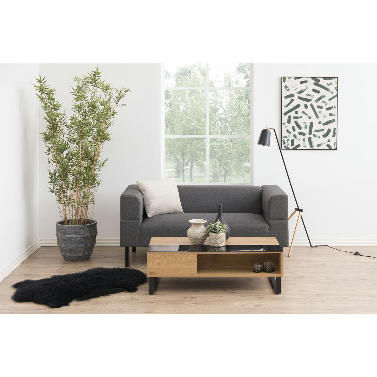 AZÉLA - Table basse en verre et mdf avec plateaux relevable noir