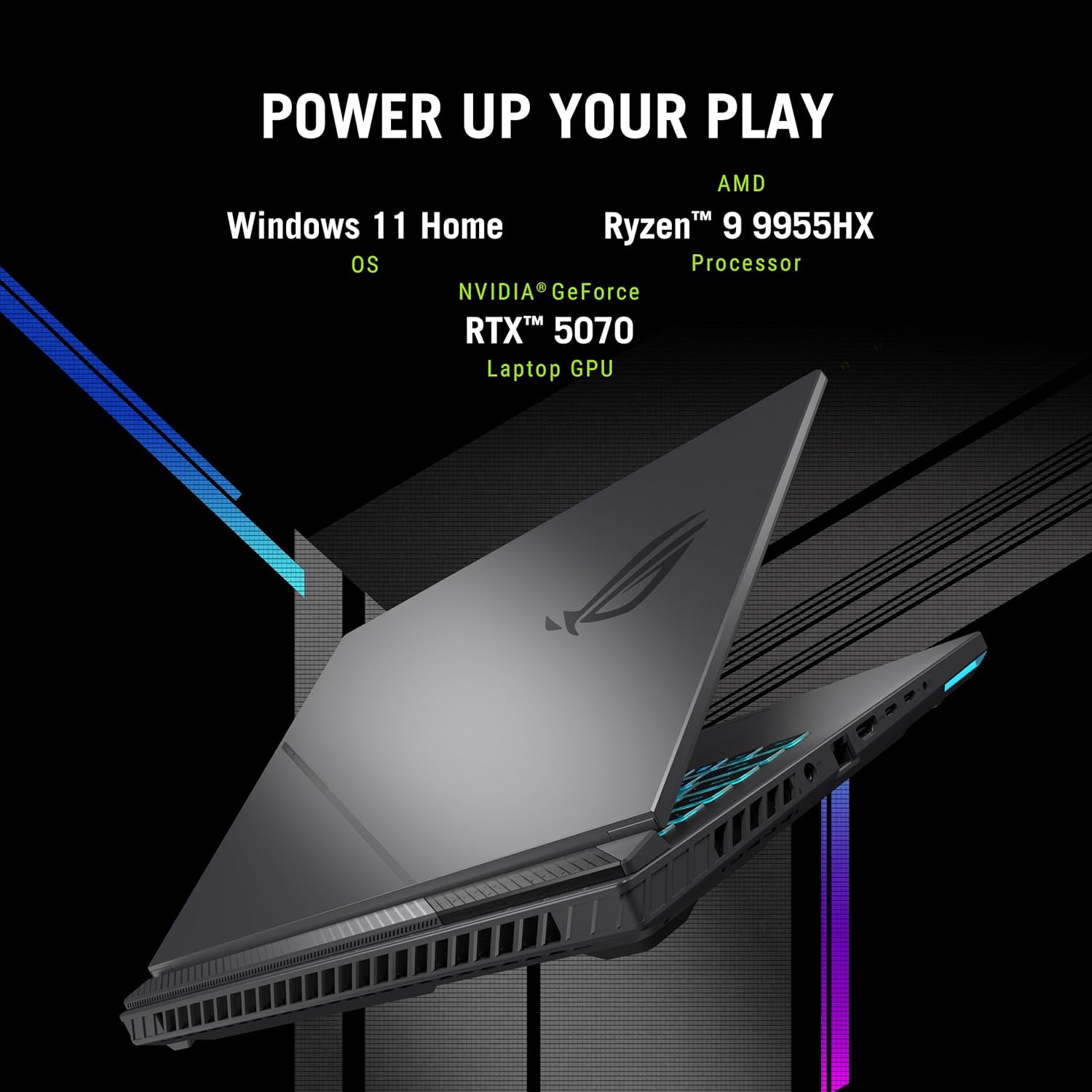 ASUS ROG Strix G16 (2025) Gaming Laptop  16” ROG Nebula 16:10 2.5K 240Hz/3ms  NVIDIA® GeForce RTX™ 5070  AMD Ryzen™ 9 9955HX Processor  32GB DDR5-5600  1TB PCIe Gen 4 SSD  Wi-Fi 6E  Windows 11 Home