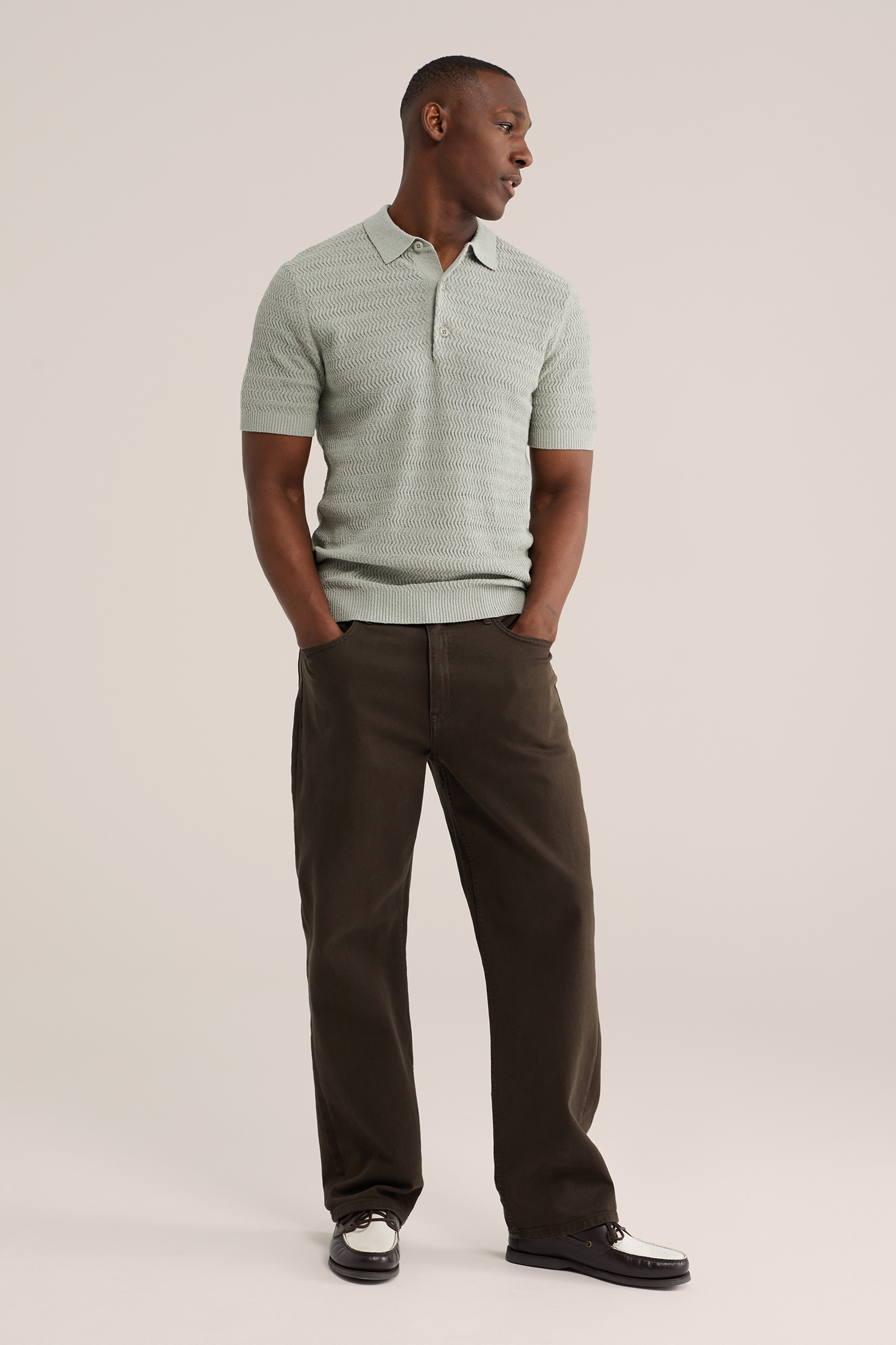 Heren regular fit fijngebreide polo van boucle鈥慻aren