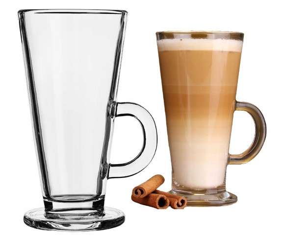 Szklanka na kawę latte z uchem przezroczysta 260 ml