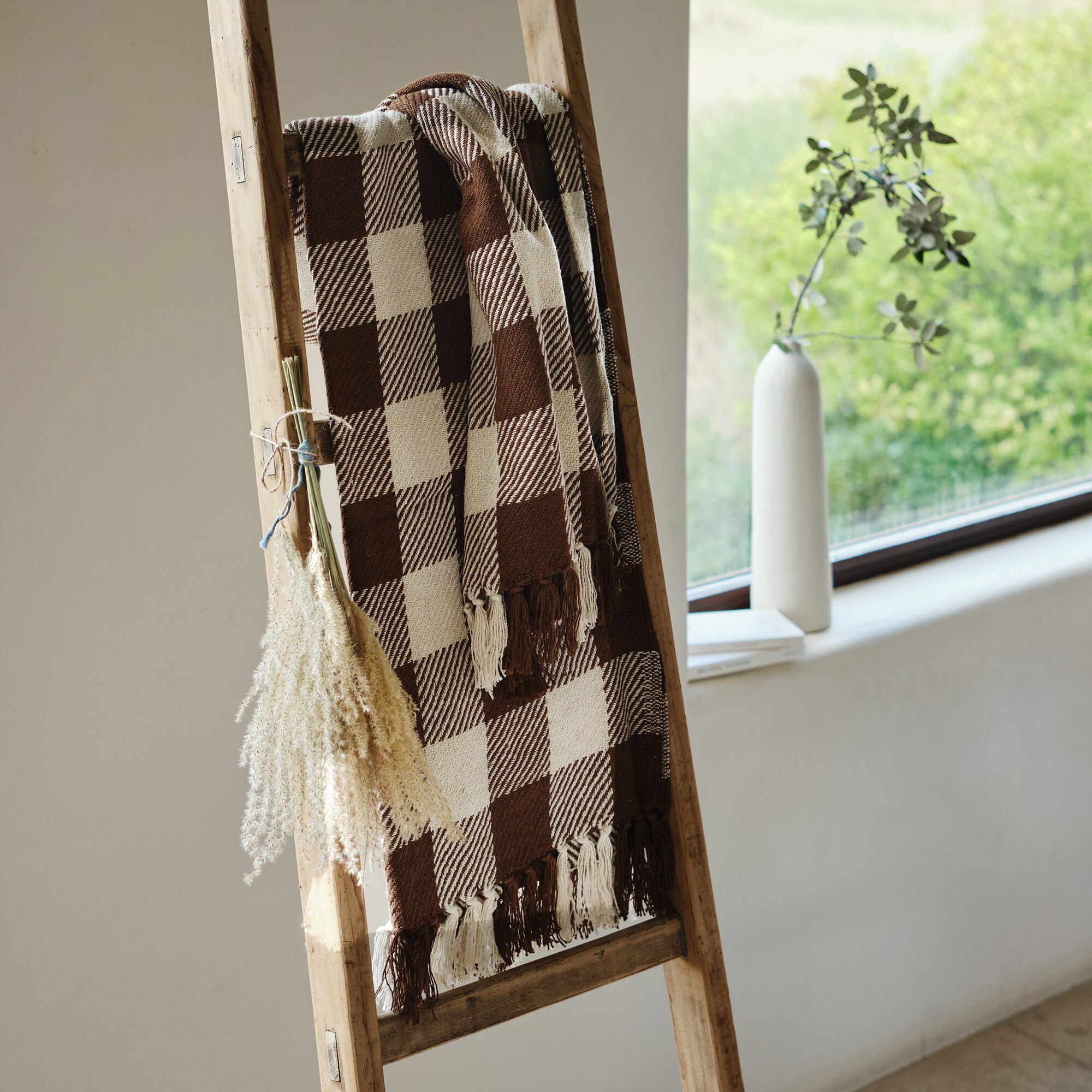MISON - Plaid tartan en coton 130x170cm - vert mousse